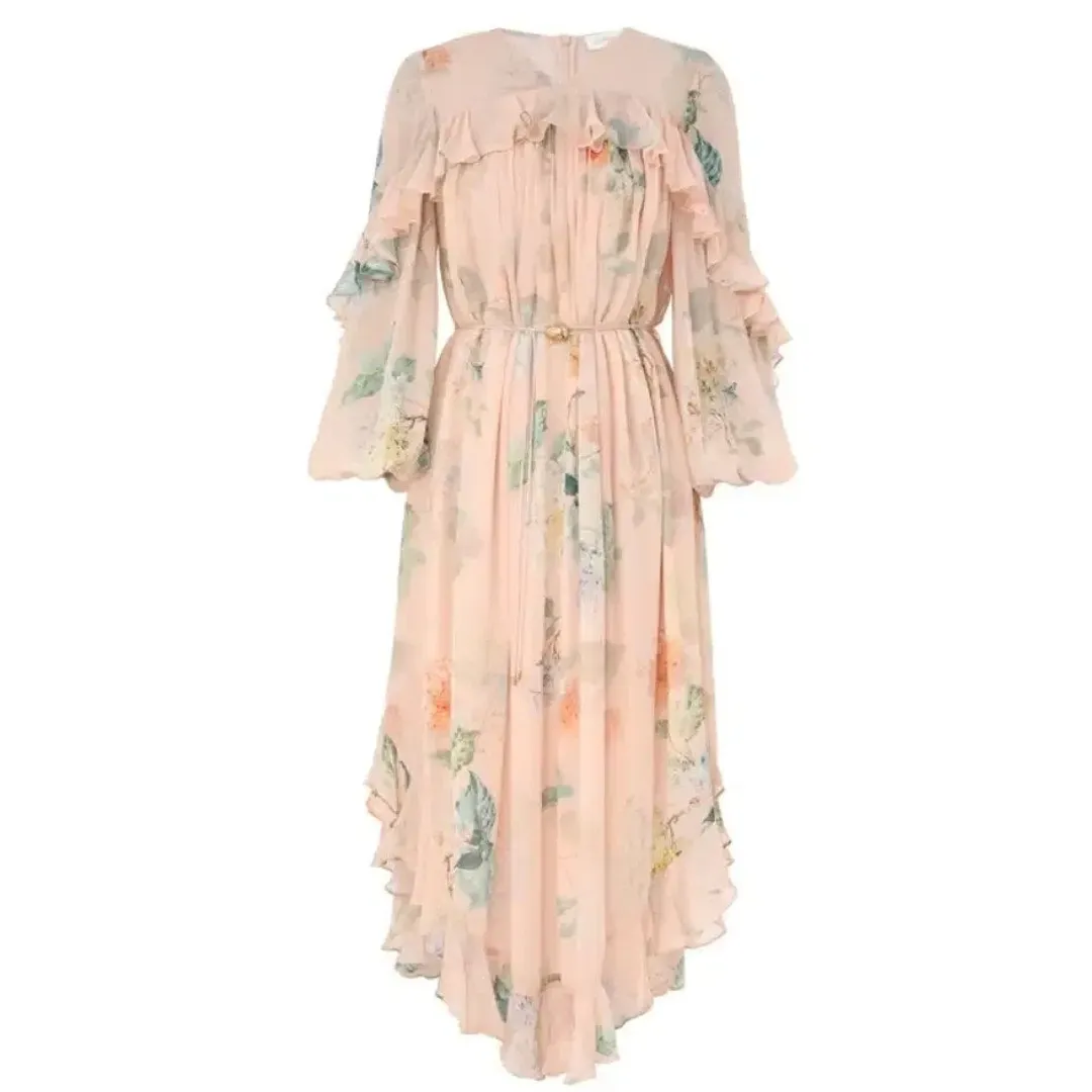 Zimmermann ILLUMINATE CAPE DRESS PEACH HYDRANGEA size 4 / AU16 for rent on The Volte - main image