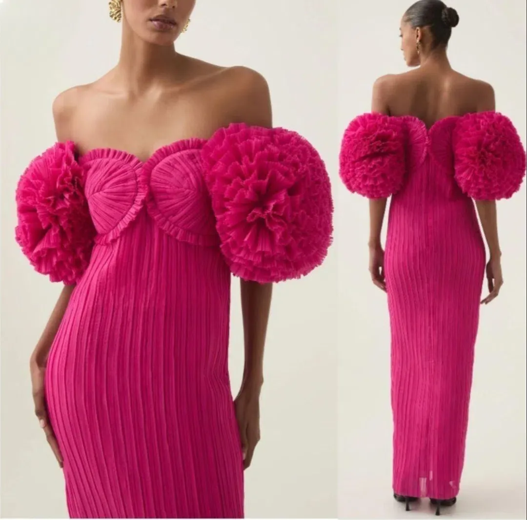 Aje Crystallise Pleated Maxi Gown in Hot Pink Size 8 for rent on The Volte - main image