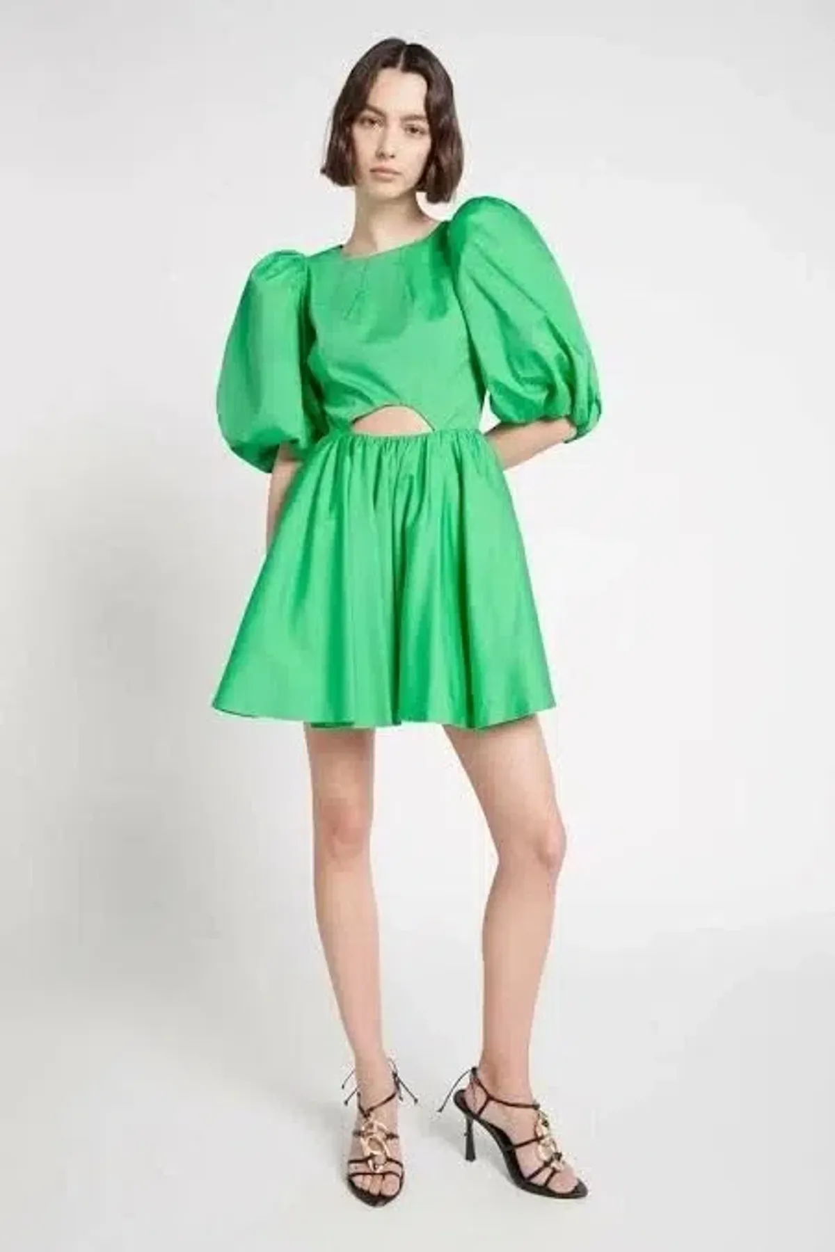 Aje Colette Abstract Cut Out Mini Dress BNWT Grass Green AU10 US 6 Puff Sleeves - Image 1