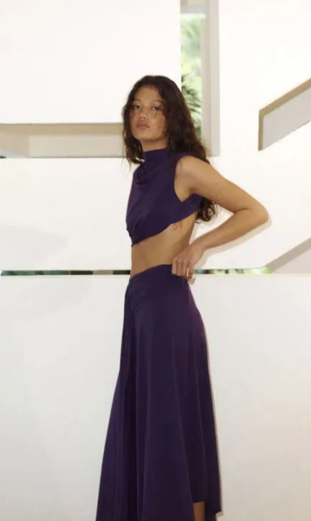 Bec and Bridge Leihla Draped Midi Dress in Deep Violet Size 8 for rent on The Volte - main image