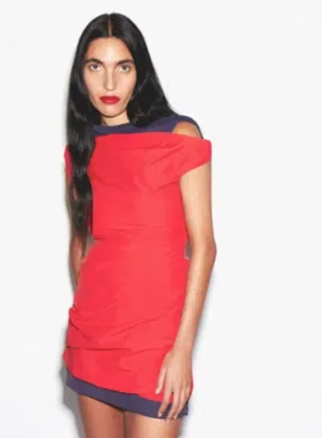 Paris Georgia Atlas Mini Dress | Red/Navy Size XS for rent on The Volte - main image