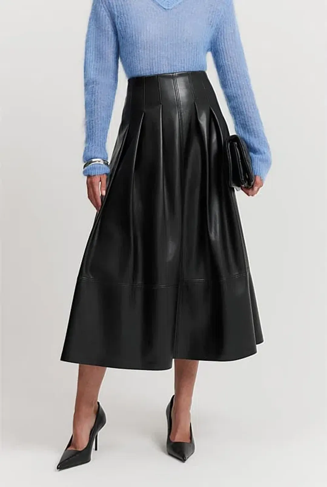 Country Road Black A-Line Soft Faux Leather Midi Skirt Size 8 for rent on The Volte - main image