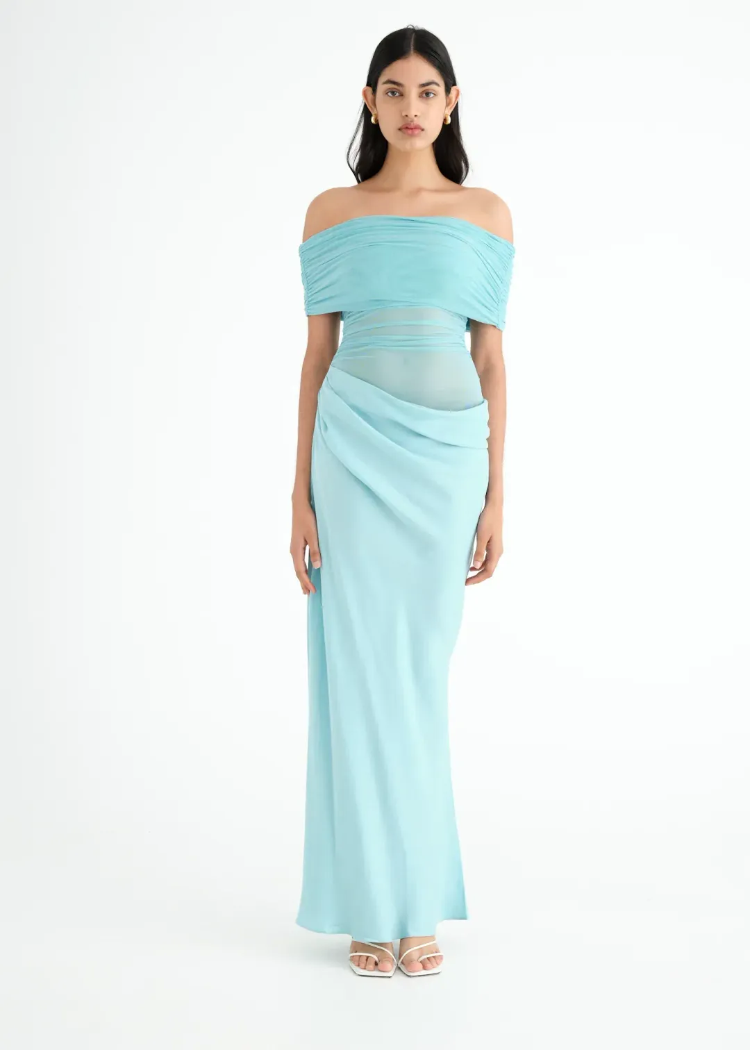 BENNI Nico Off Shoulder Maxi Dress In Aquamarine  for rent on The Volte - main image