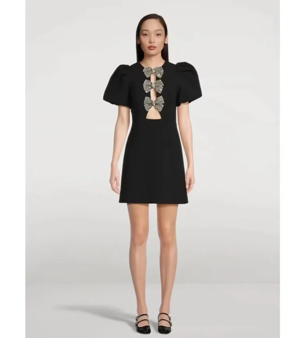 Rebecca Vallance Yvonne Bow Mini Dress Black Size 10 - Image 3