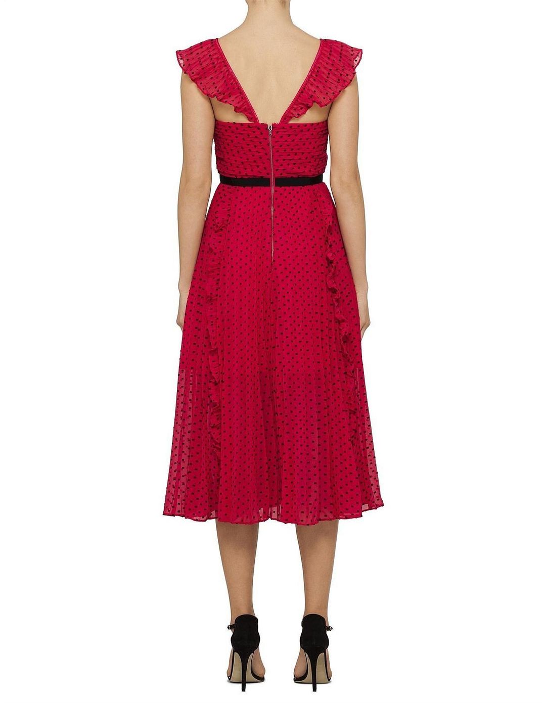Self portrait fuchsia polka dot midi dress Size 10 for rent on The Volte - main image