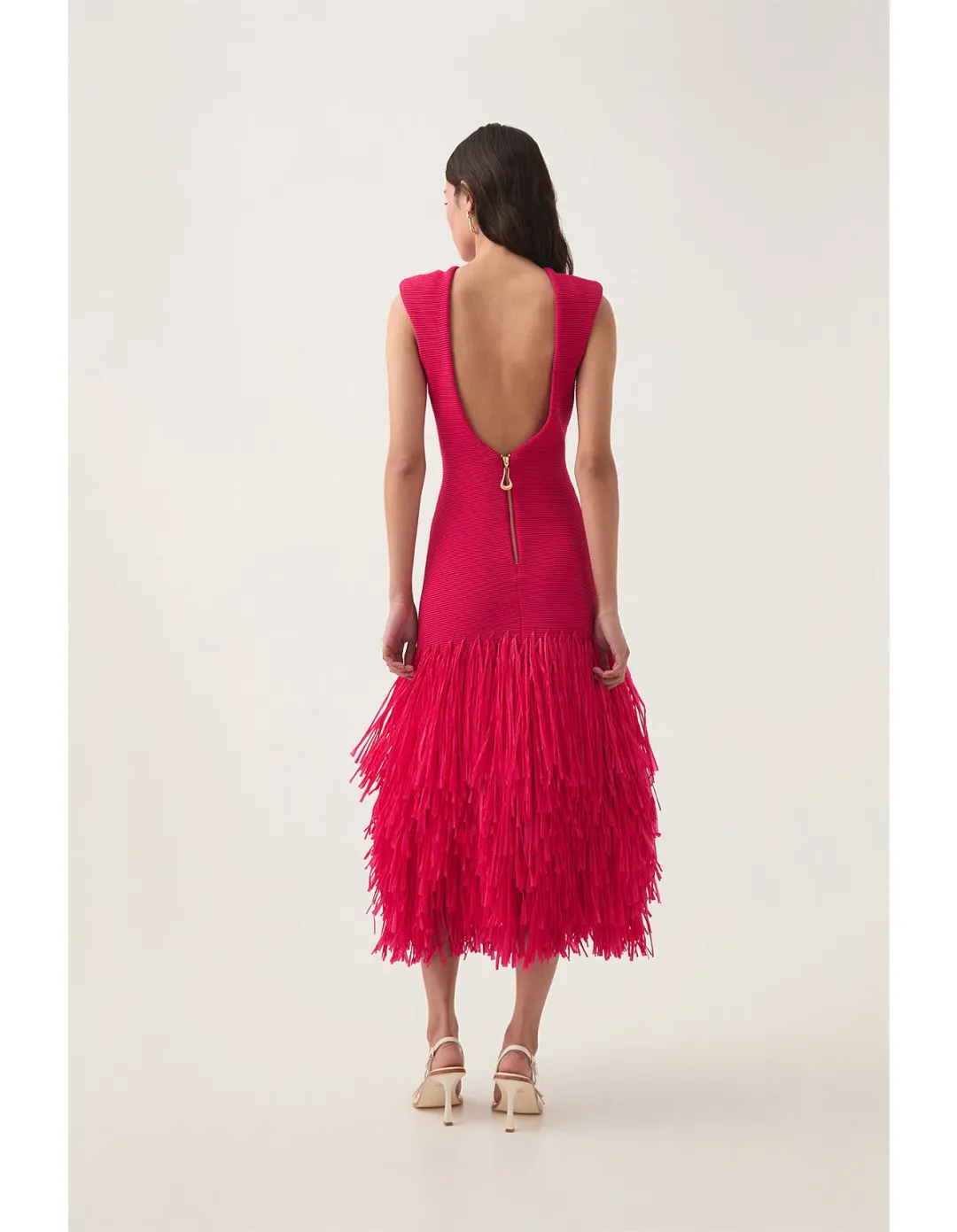 Aje / Rushes Raffia Knit Midi / Deep Fuchsia/ size Small (8) for rent on The Volte - main image