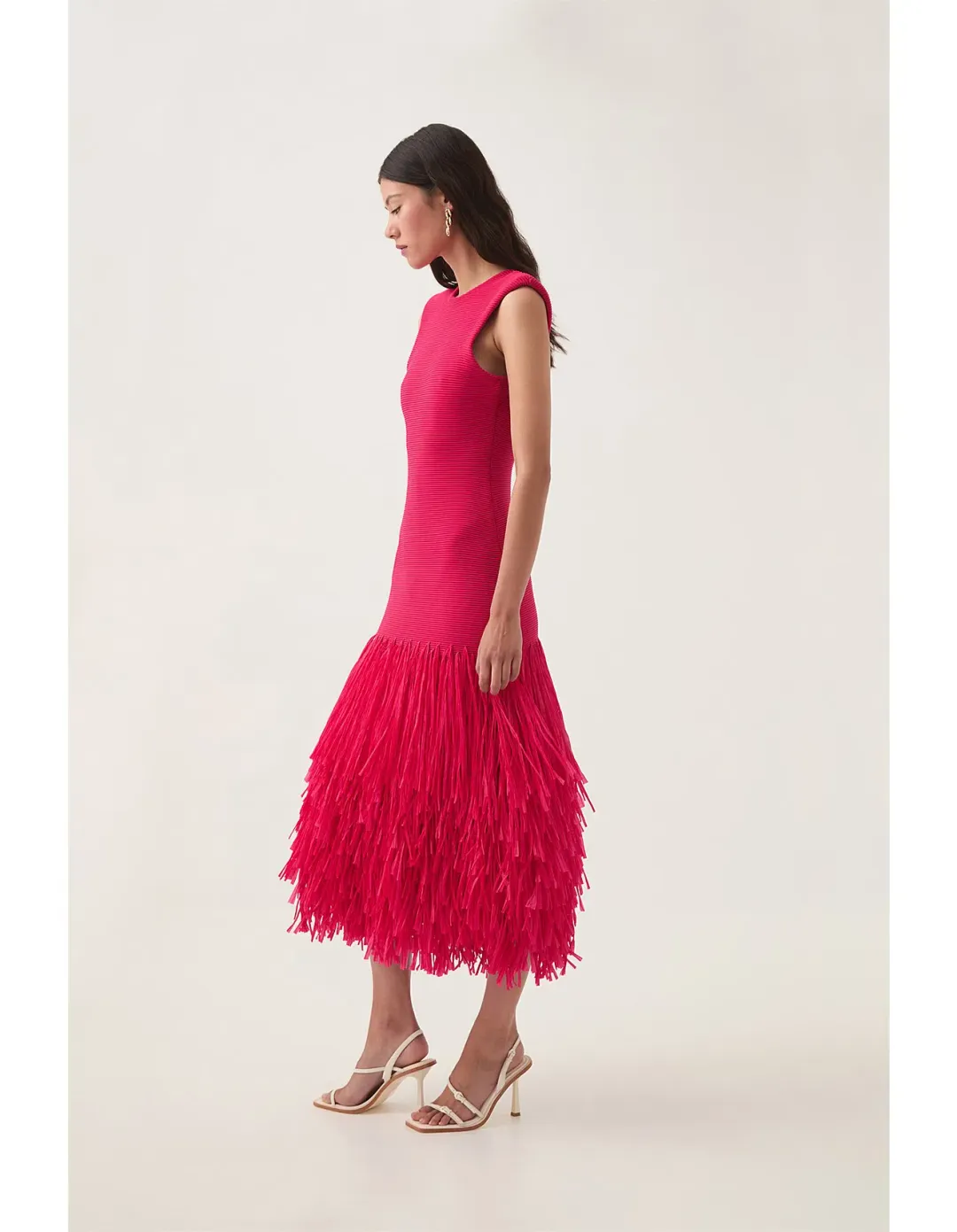Aje / Rushes Raffia Knit Midi / Deep Fuchsia/ size Small (8) for rent on The Volte - main image