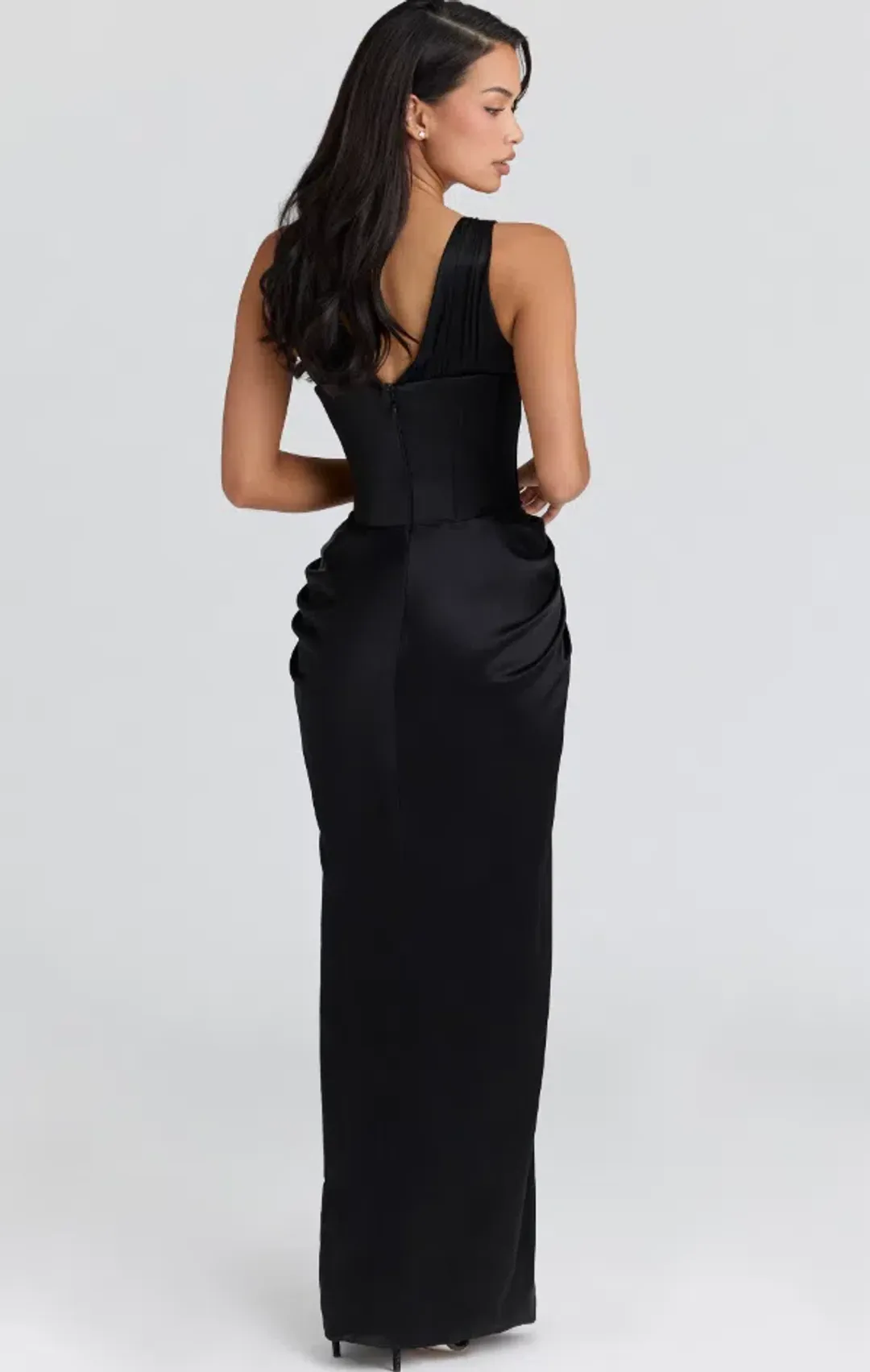 House of CB Angeline black satin hourglass maxi dress - limited edition Size L for rent on The Volte - main image