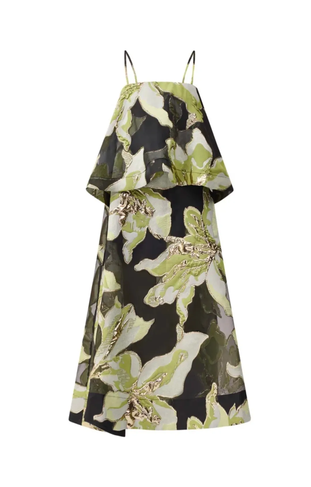 Elliatt Elysia Tiered Gown in Black & Green Floral Size 10 for rent on The Volte - main image