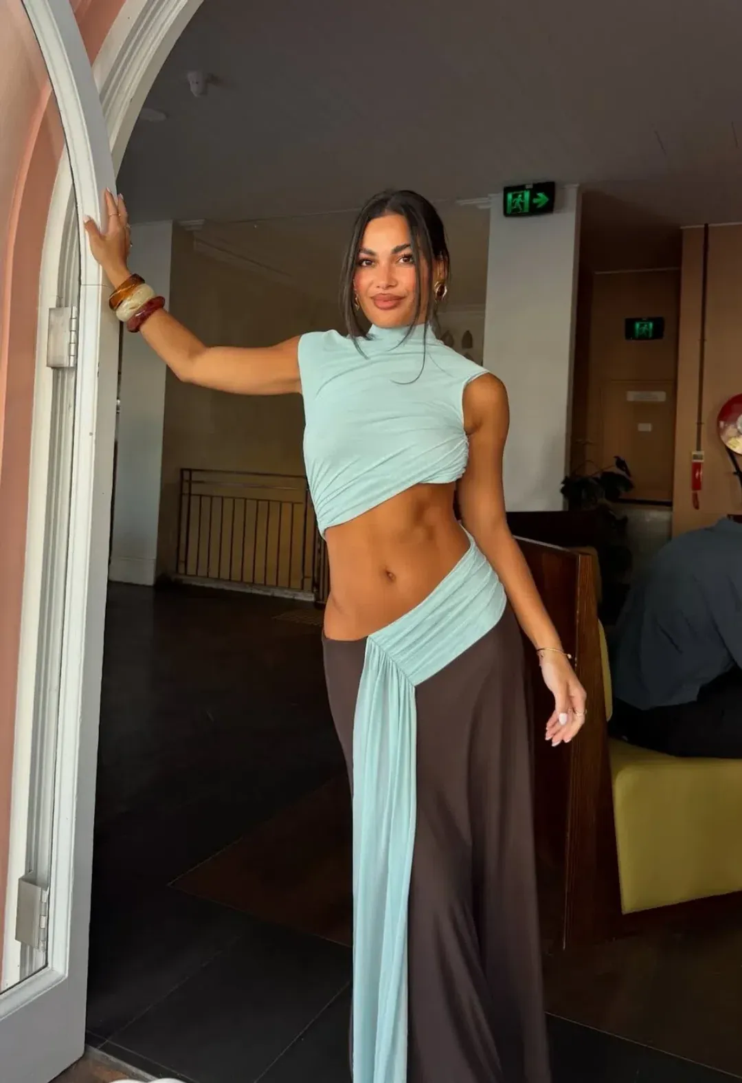 Bec and Bridge CONNI ASYM MIDI DRESS Arctic Blue Dark Chocolate size 8 / S au for rent on The Volte - main image