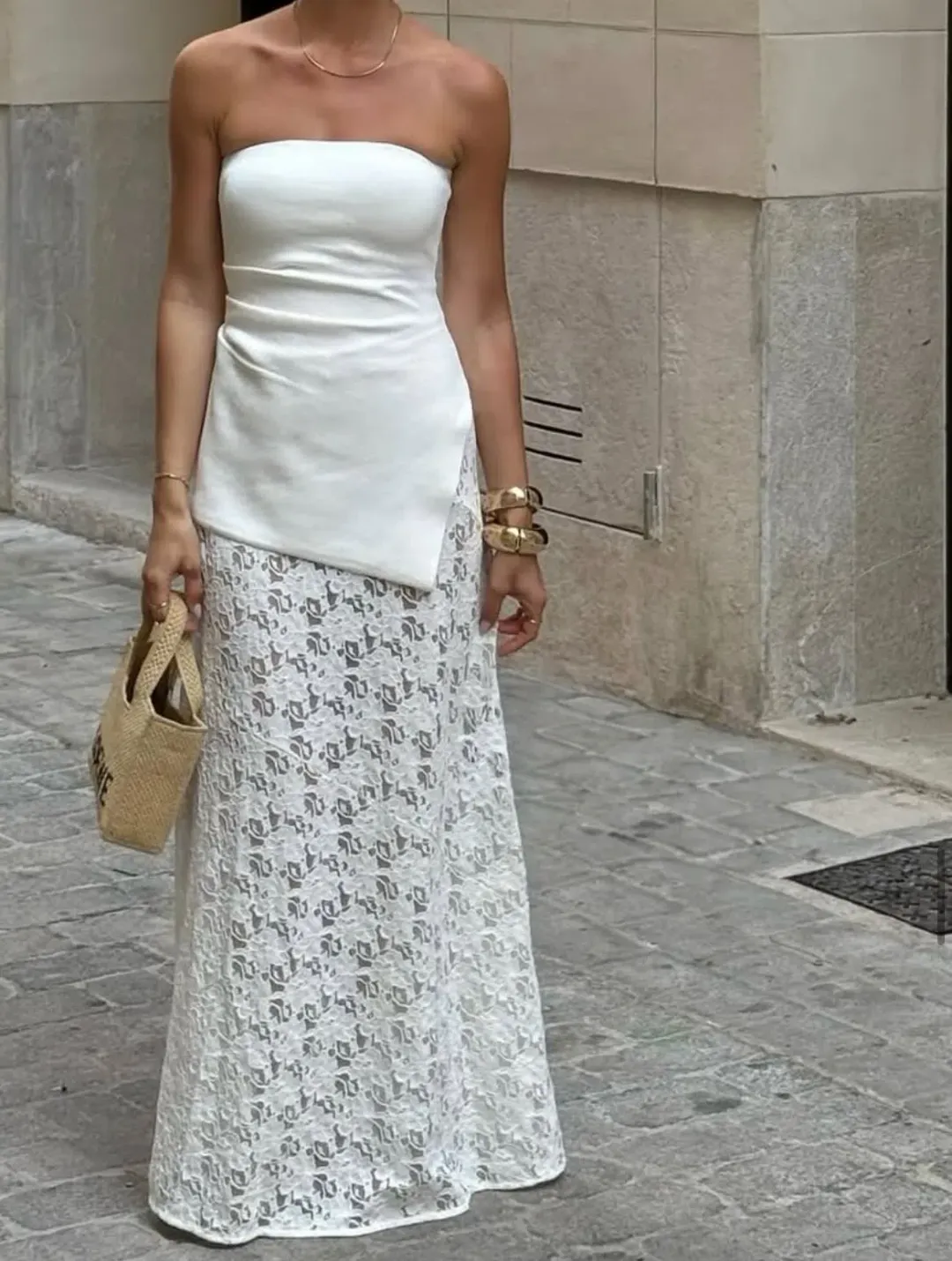 Dissh Loula Lace Skirt and Bandeau Top Off White Size S for rent on The Volte - main image
