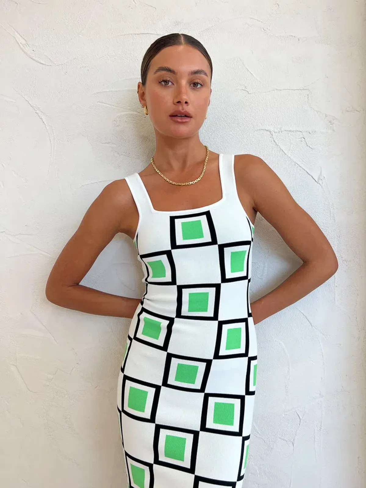 By Johnny Lipari Midi Knit Dress Size Small (8) Green Squares - Image 4