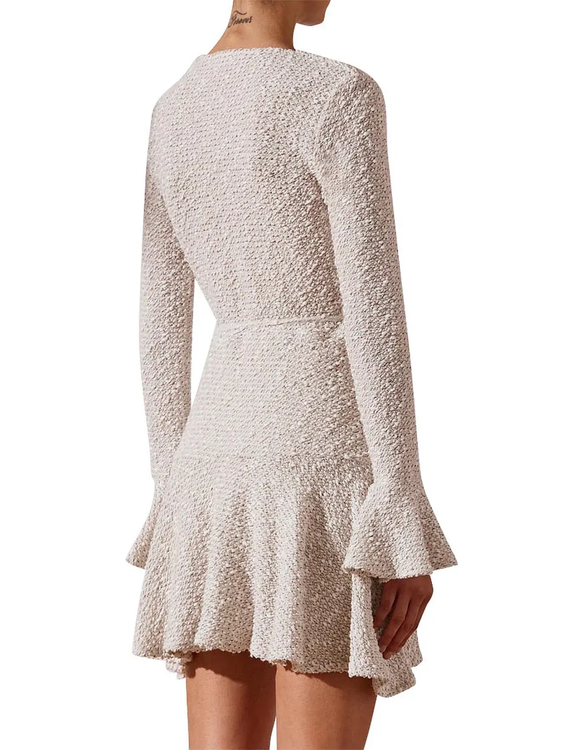 Shona Joy Hayes Mini Boucle Wrap Dress White Size 8 - Image 7