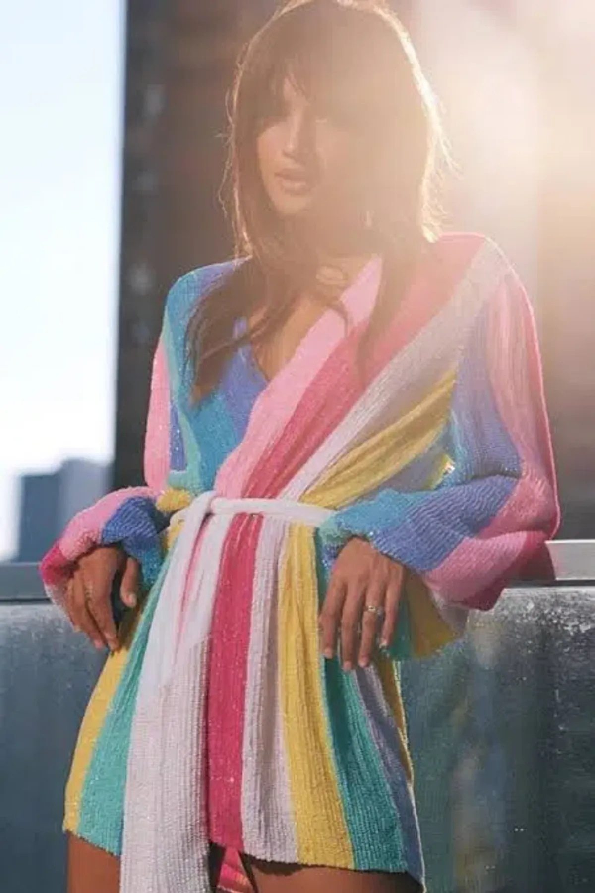 Retrofete Gabrielle Robe Sequin Dress Size Small S Unicorn Stripe Rainbow - Image 4