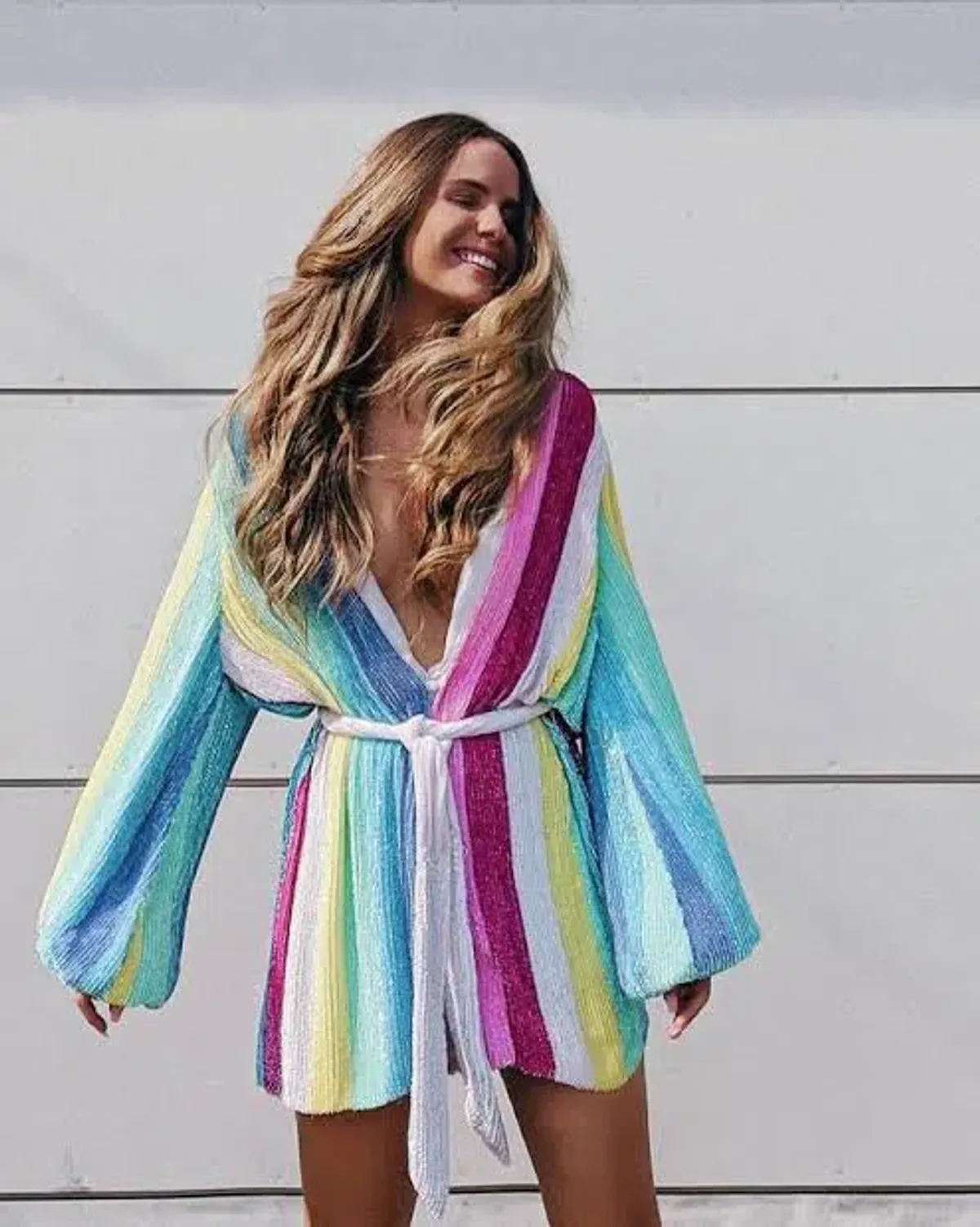 Retrofete Gabrielle Robe Sequin Dress Size Small S Unicorn Stripe Rainbow - Image 3