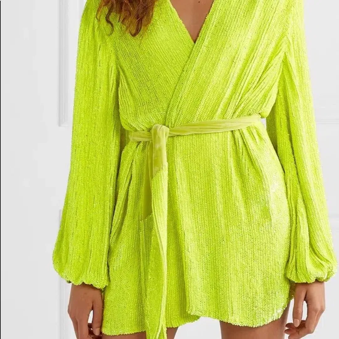 Retrofete Gabrielle Sequin Robe Dress Neon Lime Yellow Size Small S for rent on The Volte - main image