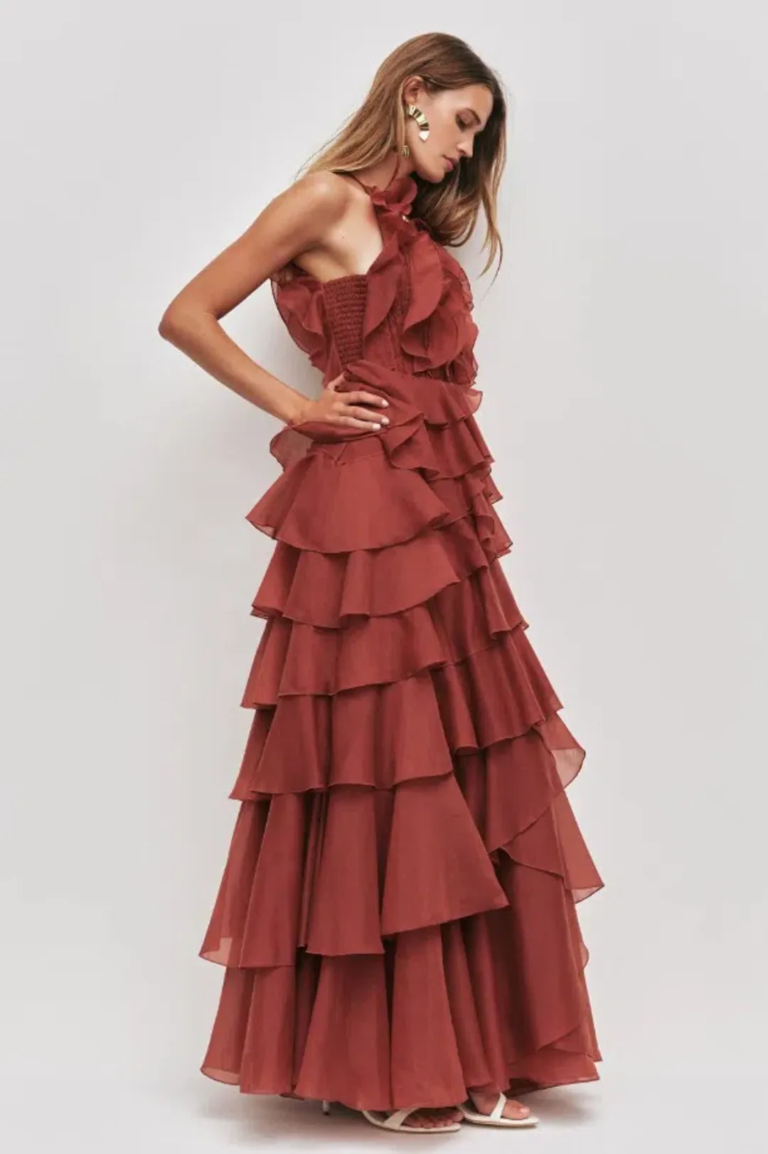 Aje Cleo Maxi Gown in Rust Red Size 8 for rent on The Volte - main image