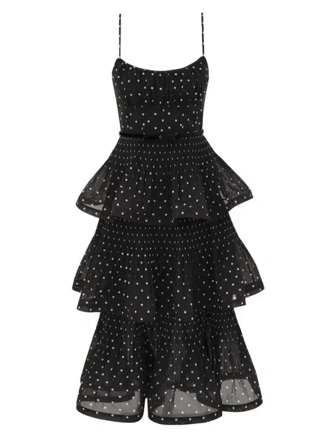 Zimmermann Pleated Tiered Midi Dress Black Cream Polka Dot Size 0 for rent on The Volte - main image