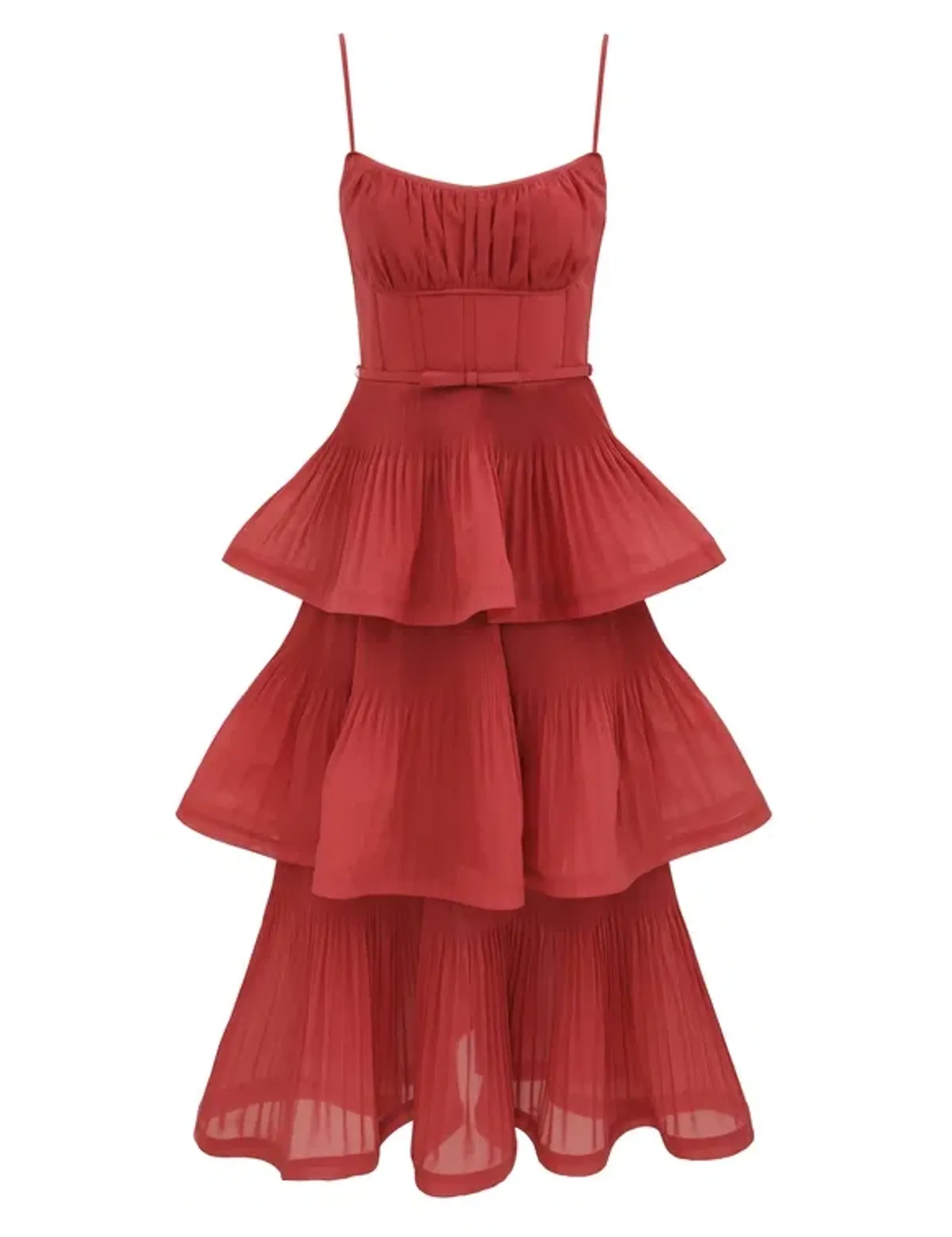 Zimmermann Pleated Tiered Midi Dress Rose Size 2 - Image 1
