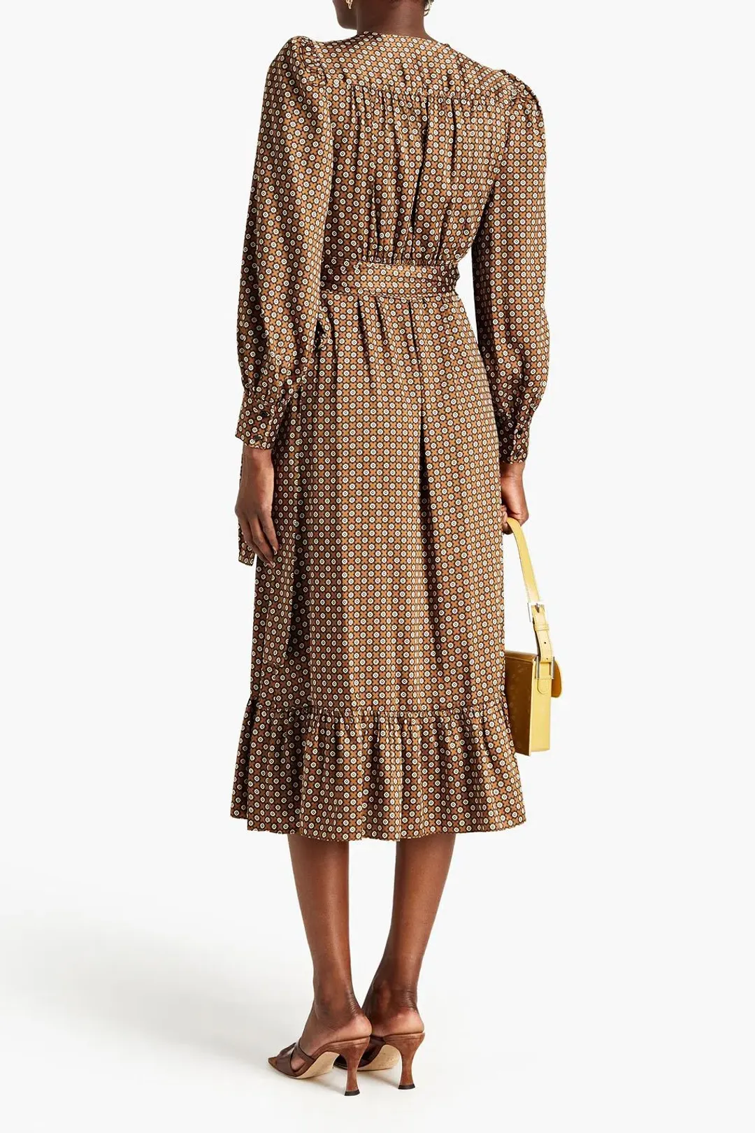 Sandro Janine Midi Wrap Dress Brown Twill Print Size AU 12 / L for rent on The Volte - main image