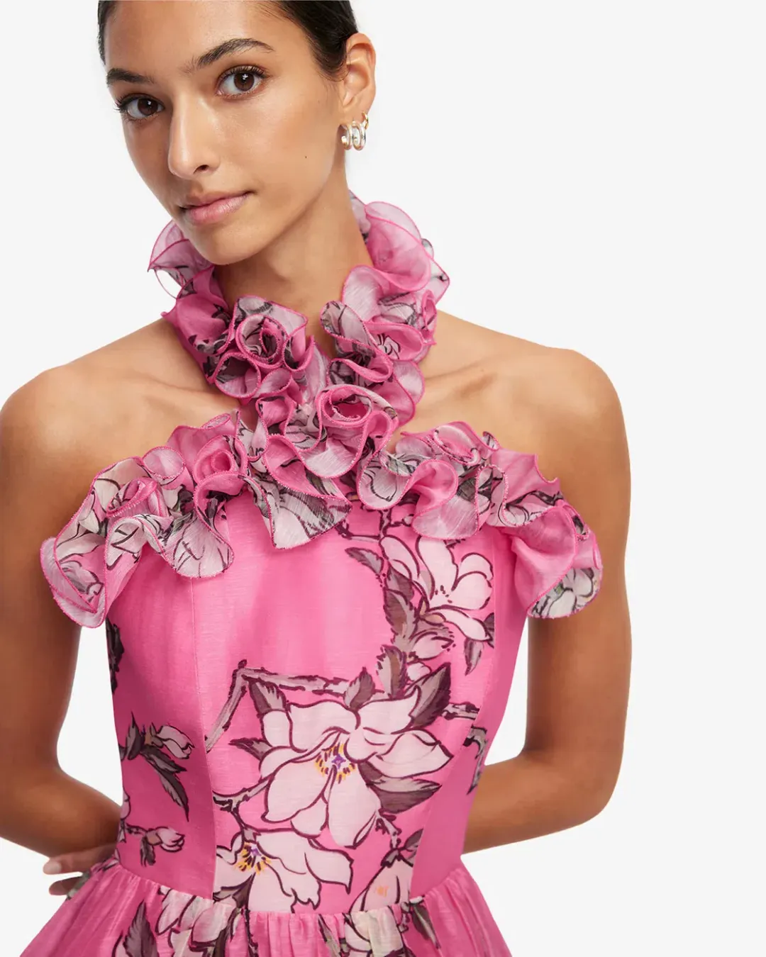 Leo Lin Isabelle Ruffled Halterneck Maxi Dress Size 6 for rent on The Volte - main image