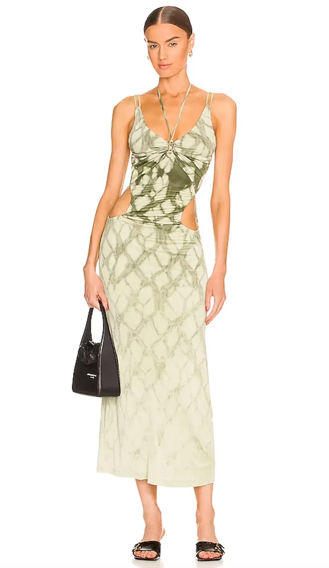 Dion Lee Shibori Gather Link Dress in Moss Size 10 for rent on The Volte - main image