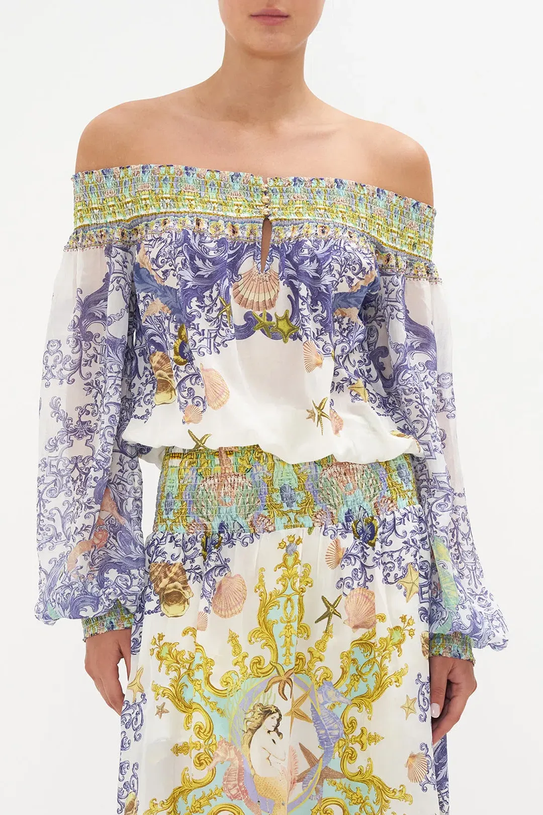 Star Of The Sea Off Shoulder Shirred Dress for rent on The Volte - main image