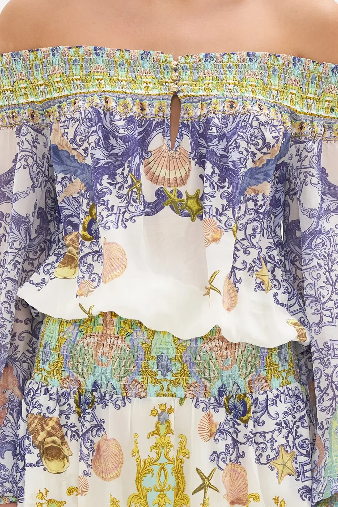 Star Of The Sea Off Shoulder Shirred Dress for rent on The Volte - main image