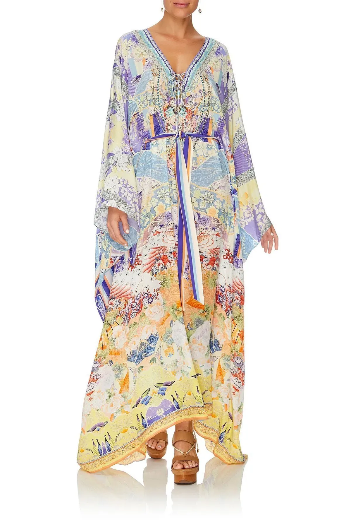Girl In The Kimono Split Hem Lace Up Kaftan - Image 2