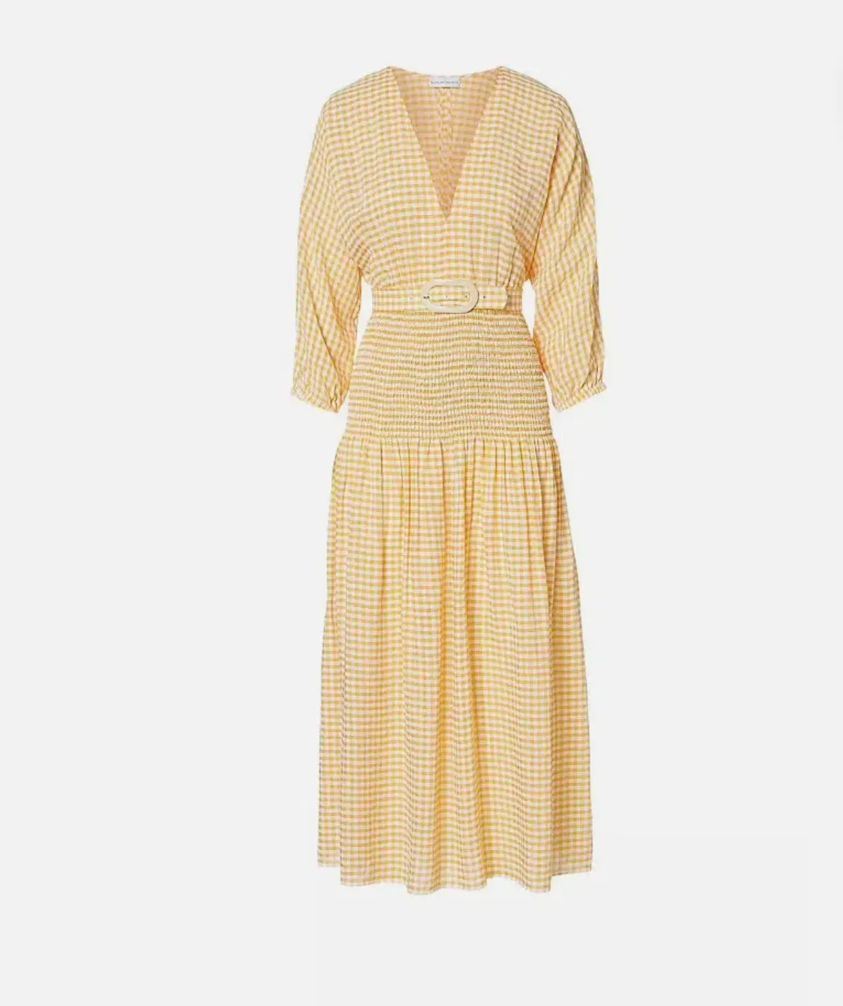 Gingham Shirred Dress Tangerine - Image 3