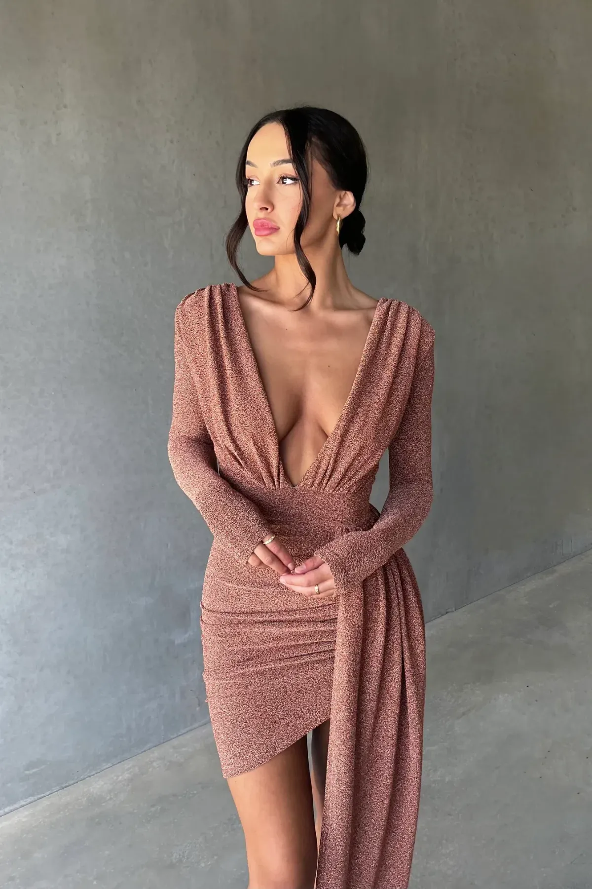 Mariya Bronze Gold Foil Dress - Image 5