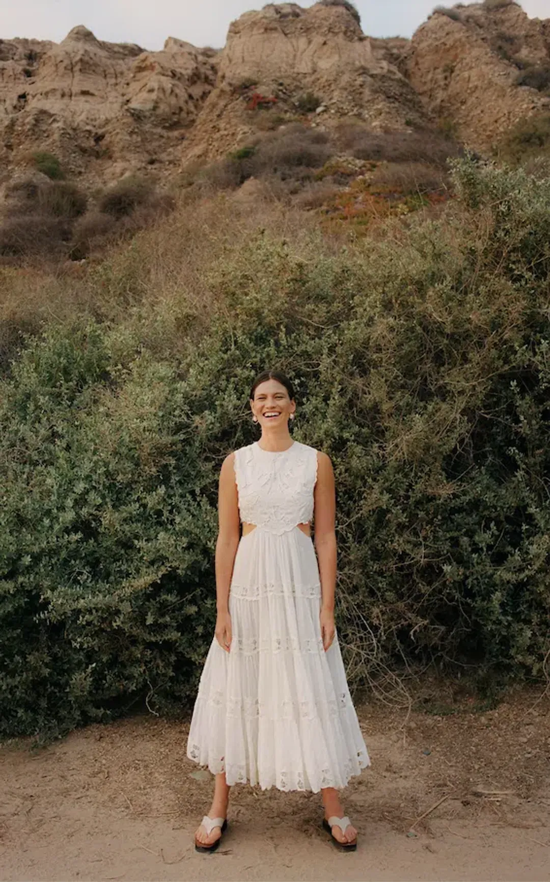 Zimmermann White Linen Cut-out Cassia Sleeveless Midi Dress size 6 for rent on The Volte - main image