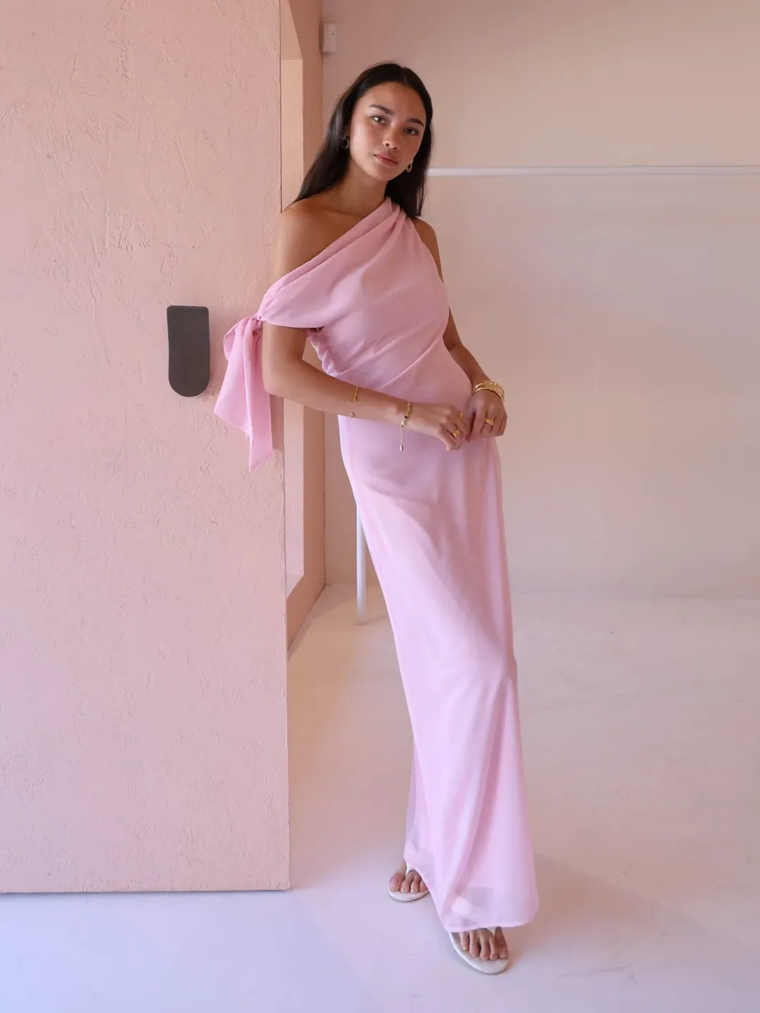 By Nicola Hayley Tie Dress In Powder Pink Size 8 for rent on The Volte - main image