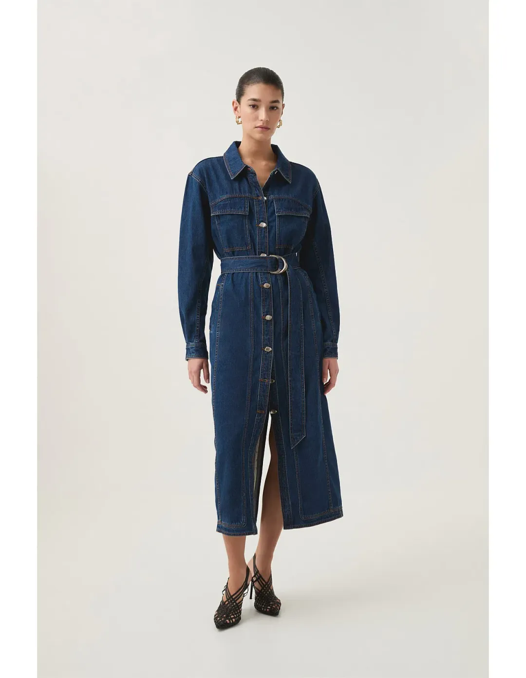 Aje Neo Midi Denim Dress Washed Indigo Size 8 for rent on The Volte - main image