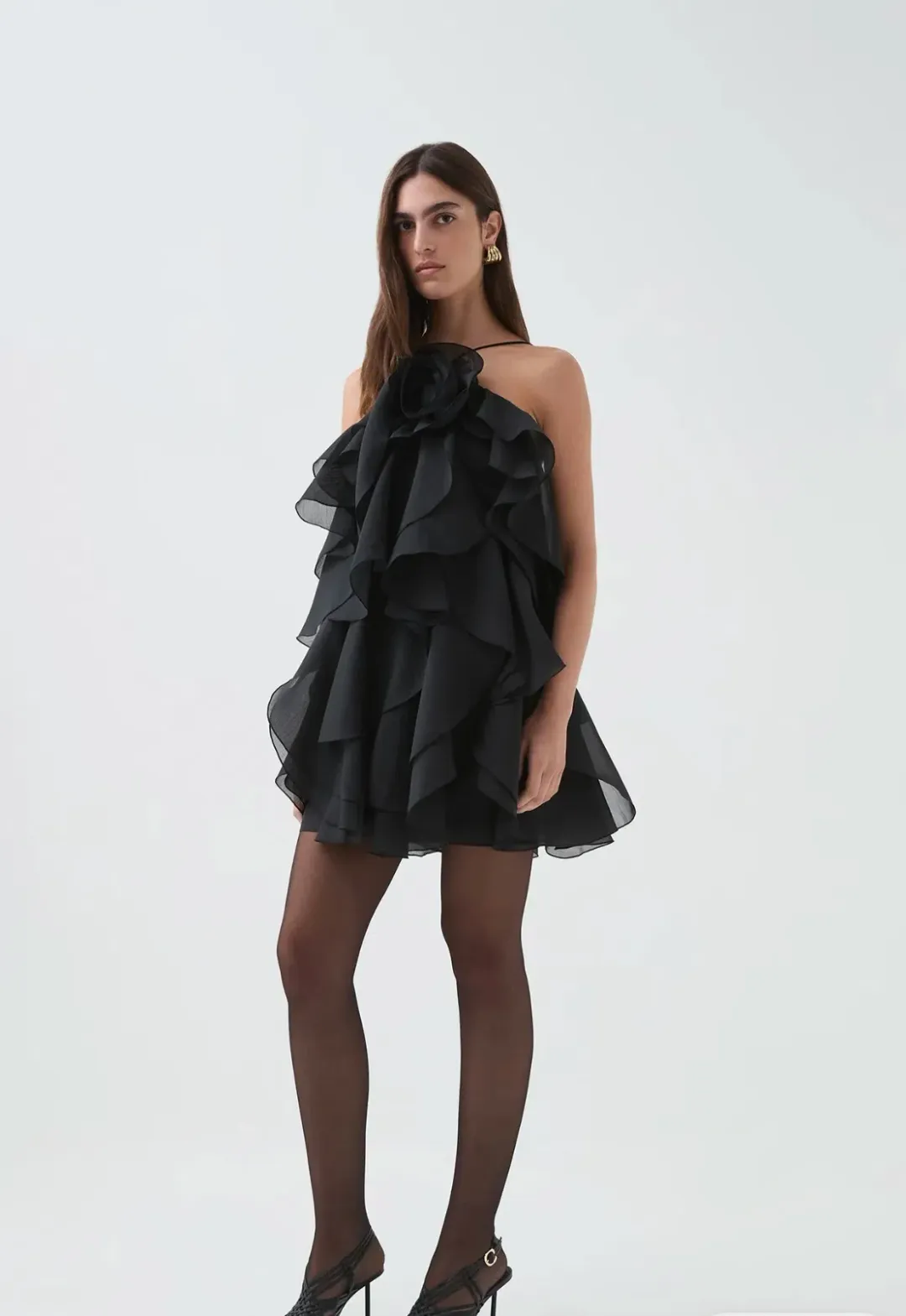 Aje Pandorea Layered Mini Dress in Black Sz 8 for rent on The Volte - main image