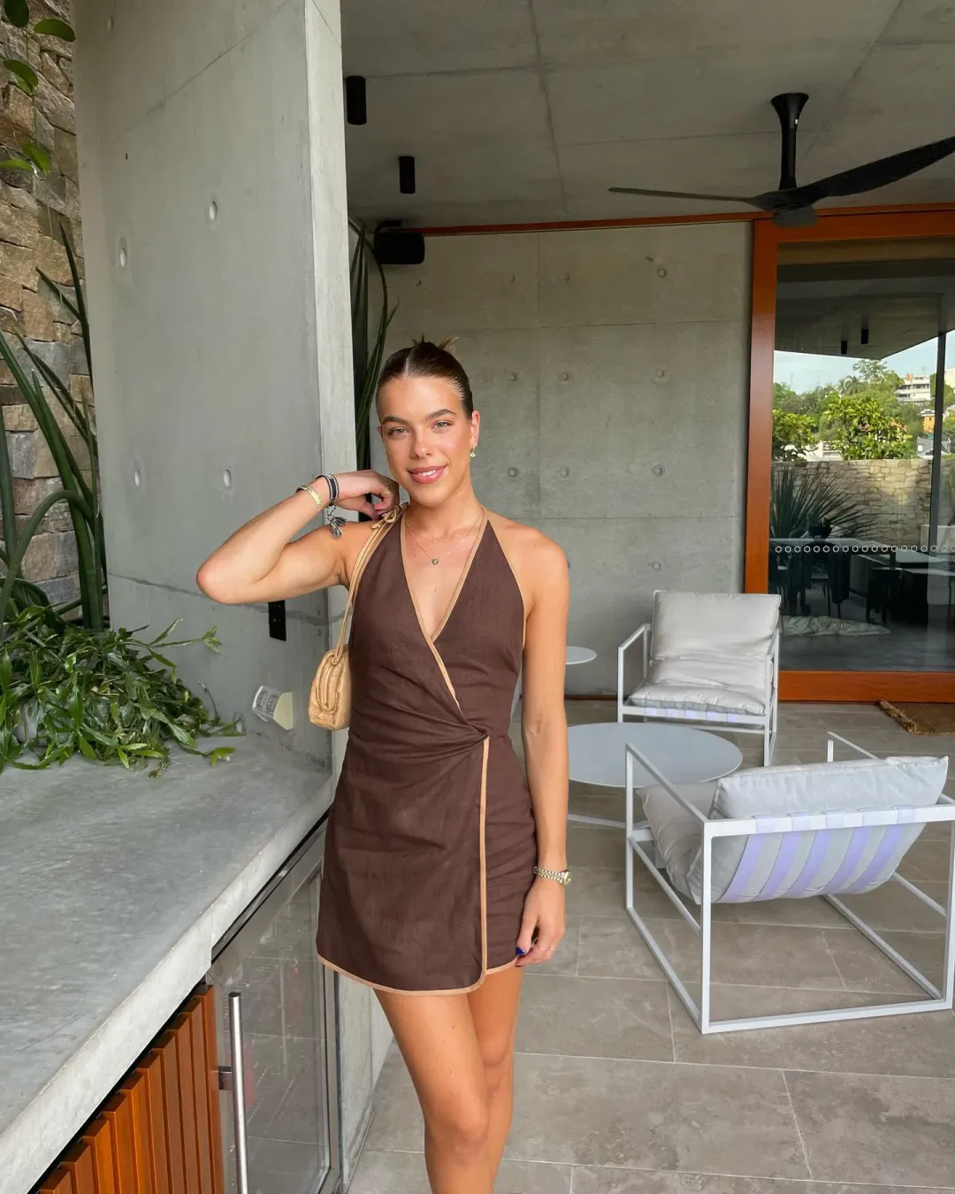 Sir The Label Affogato Twist Mini Dress in Chocolate Size 3 / AU 12  for rent on The Volte - main image