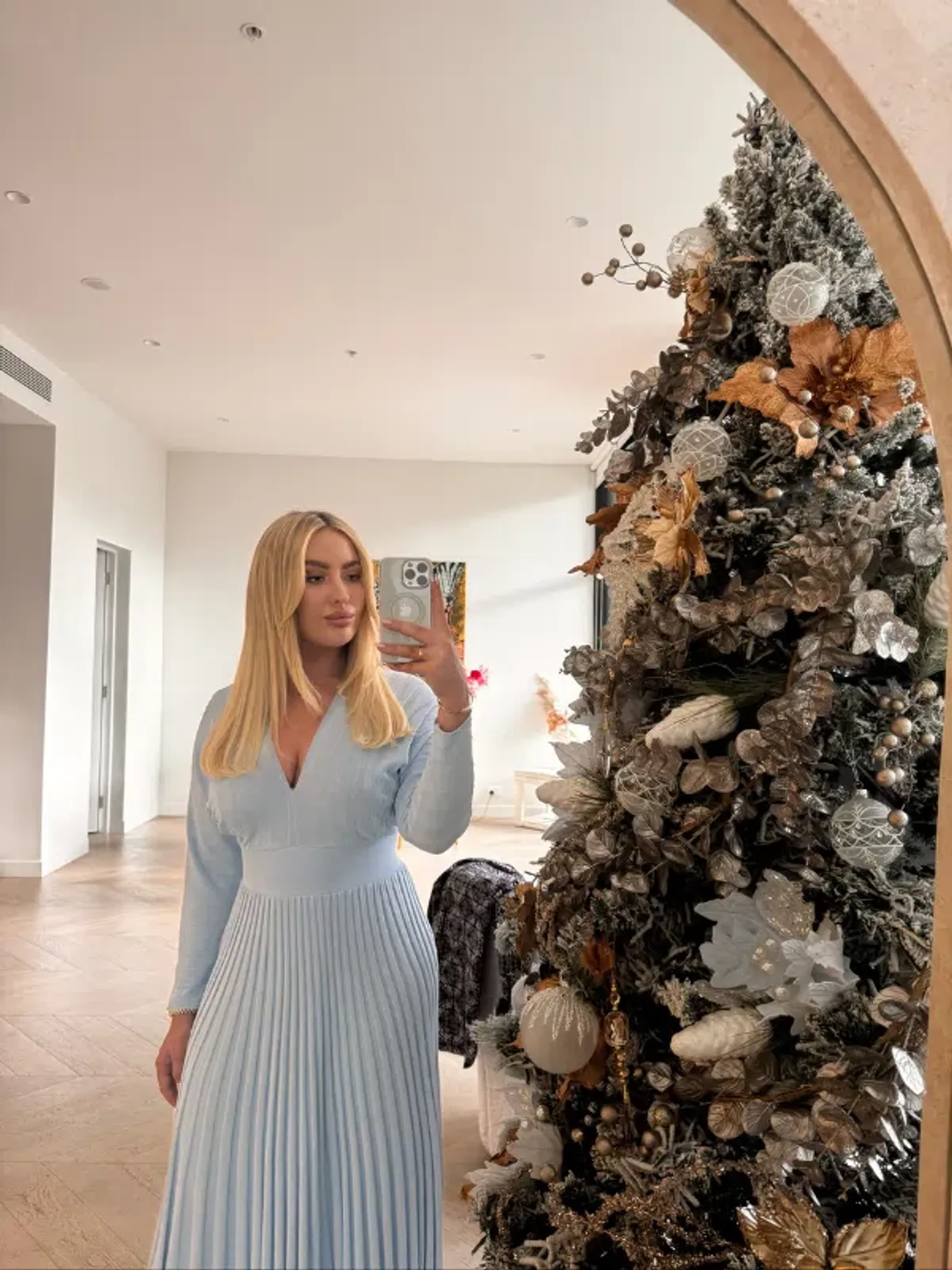 Light Blue Pleated Rib Dress - Image 1