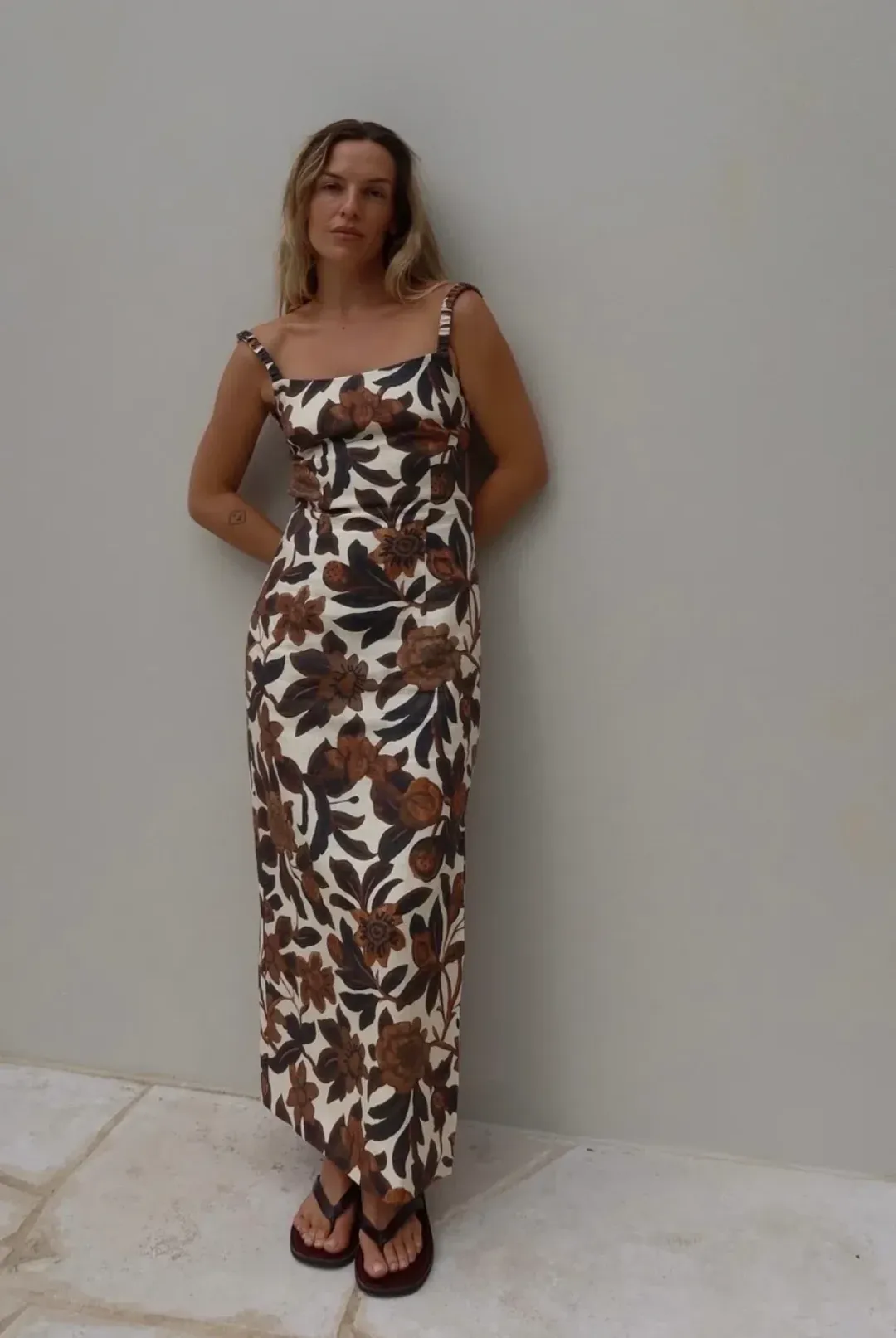 Sir the Label Primrose Ruched Midi Dress Ivory Tapestry Floral Size 3 / size 12 for rent on The Volte - main image
