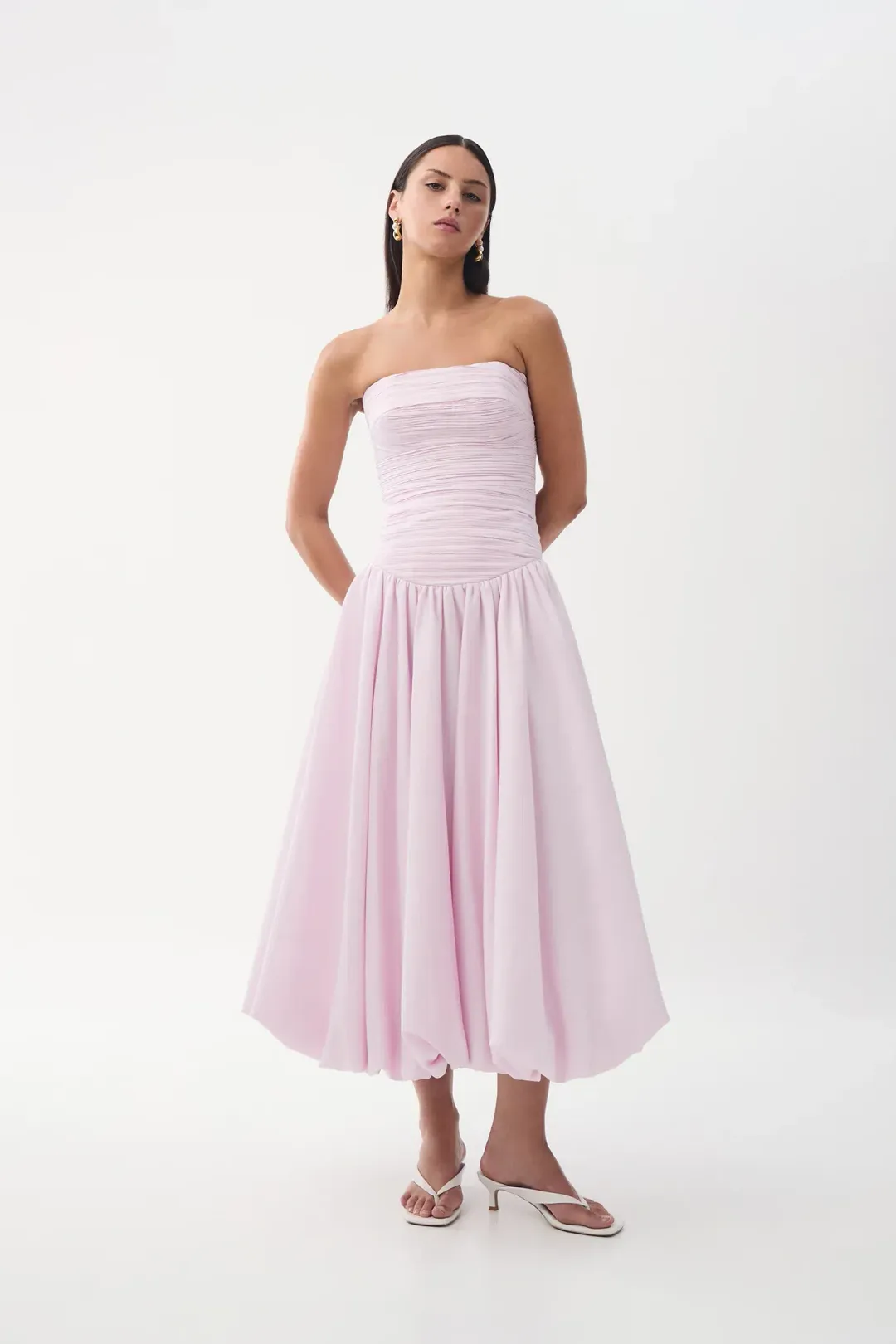 AJE Violette Bubble Midi Dress Pastel Pink Size 6 for rent on The Volte - main image