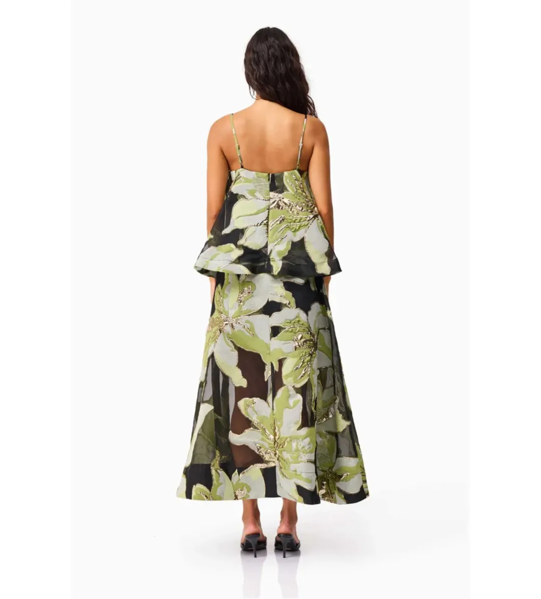 Elliatt Elysia Tiered Gown Black and Green Floral Size L AU 12 for rent on The Volte - main image