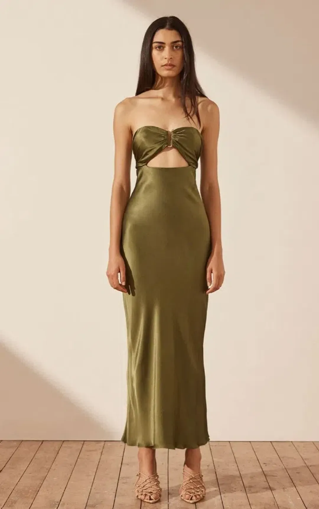 Shona Joy - Arienzo Strapless Cut Out Midi Dress – Green Olive - Size 8 for rent on The Volte - main image