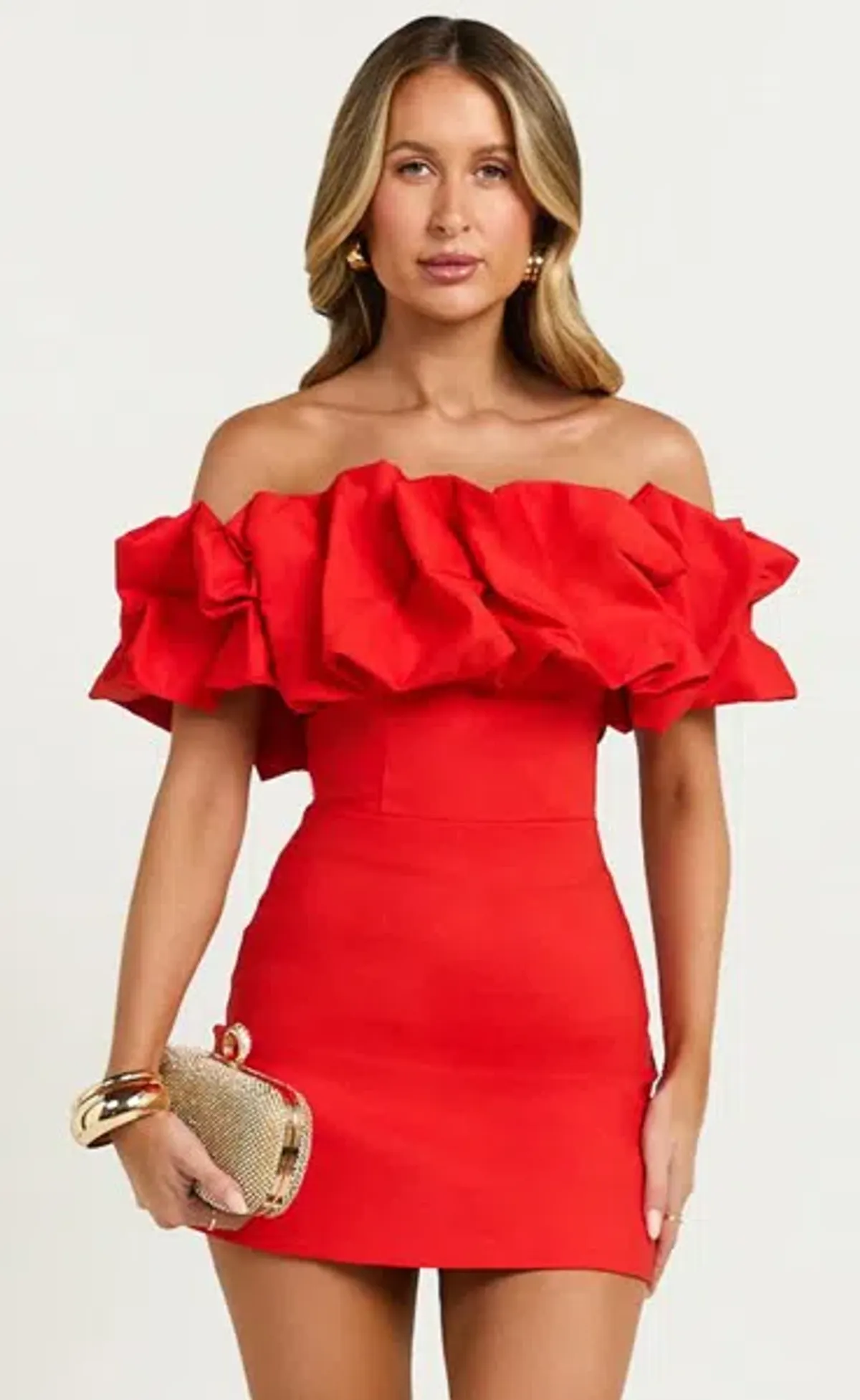 Showpo Off Shoulder Coraline Mini Dress in Red size 6 SOLD OUT - Image 1