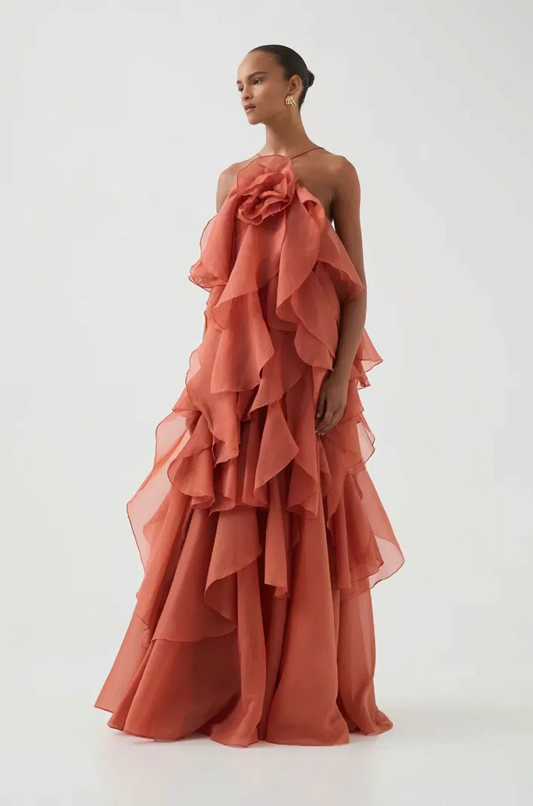 Aje Pandorea Layered Maxi Dress Coral Clay Size 10 for rent on The Volte - main image