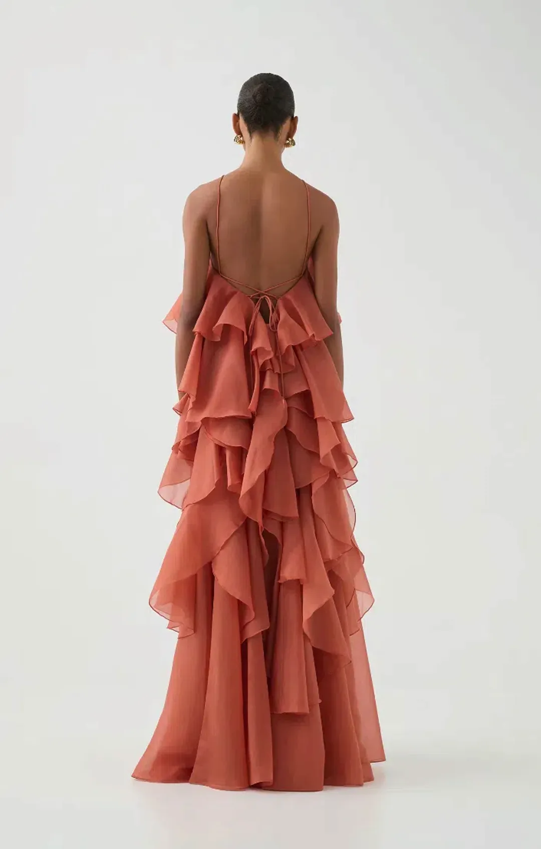 Aje Pandorea Layered Maxi Dress Coral Clay Size 10 for rent on The Volte - main image