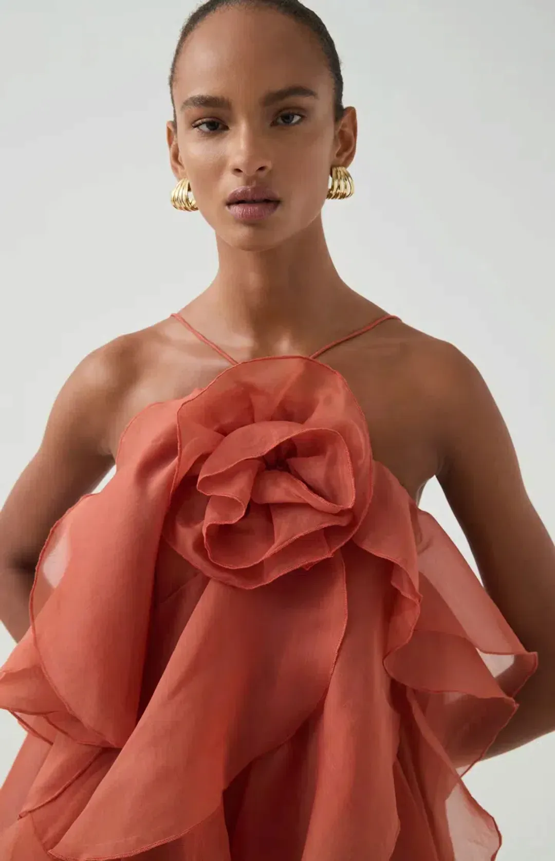 Aje Pandorea Layered Maxi Dress Coral Clay Size 10 for rent on The Volte - main image