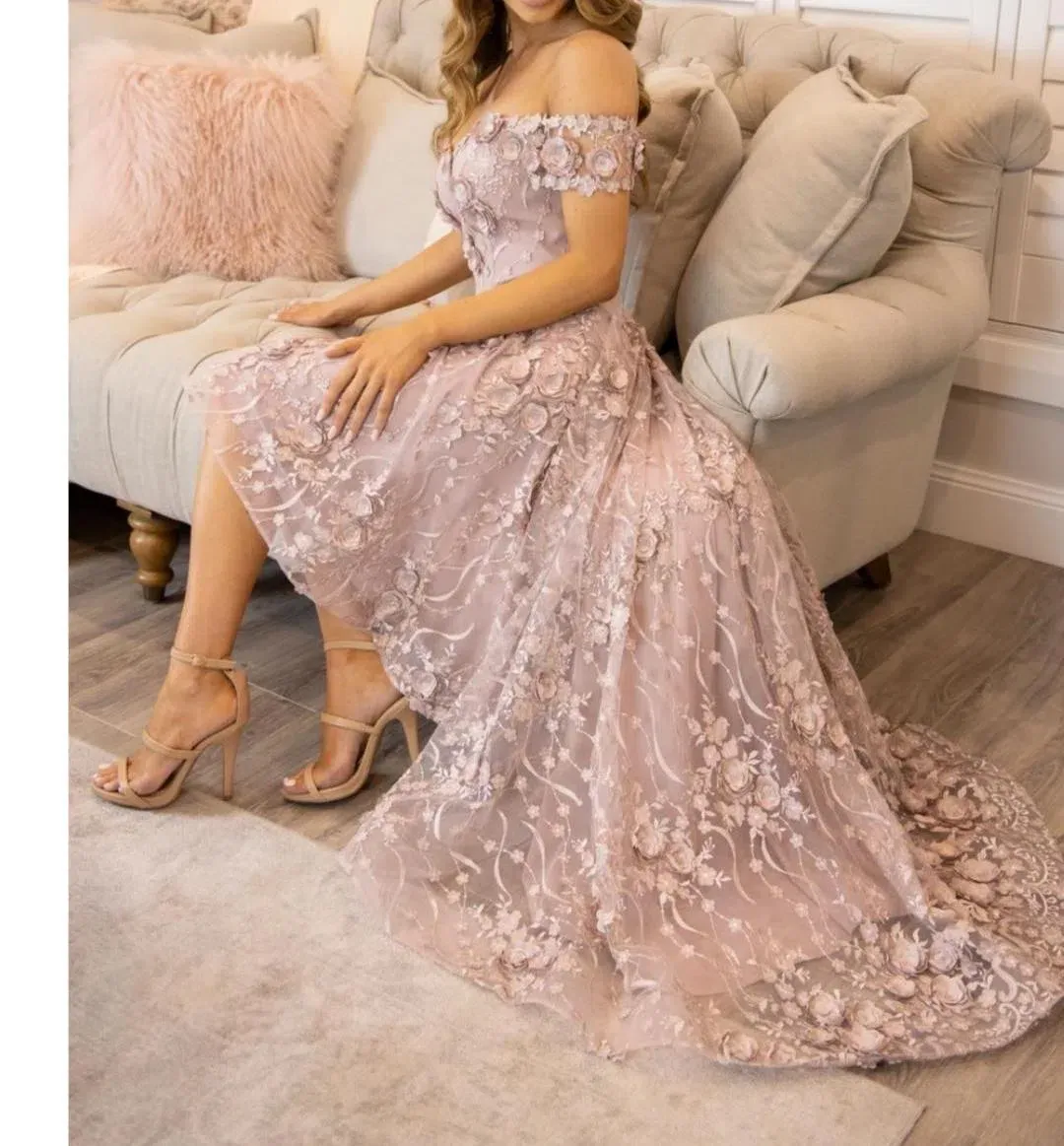 Marian Rahme Rosetta Hi-Low Gown Pink Size 8 for rent on The Volte - main image