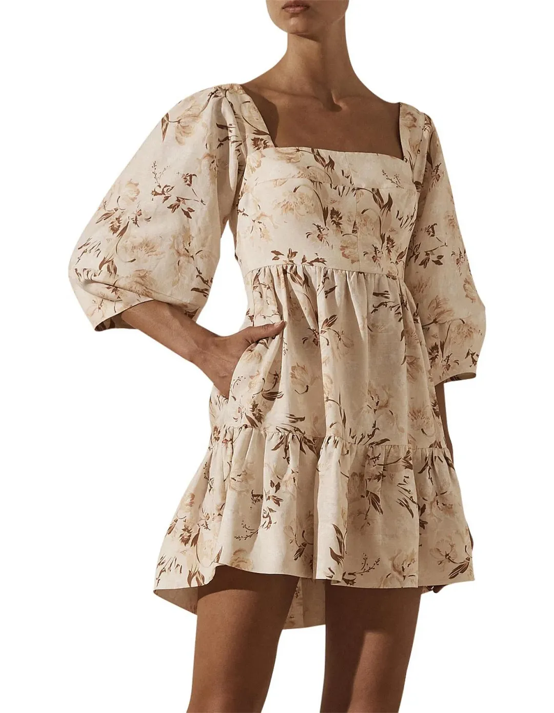 Shona Joy Roxane Linen Open Back Mini Dress Floral Size 12 for rent on The Volte - main image