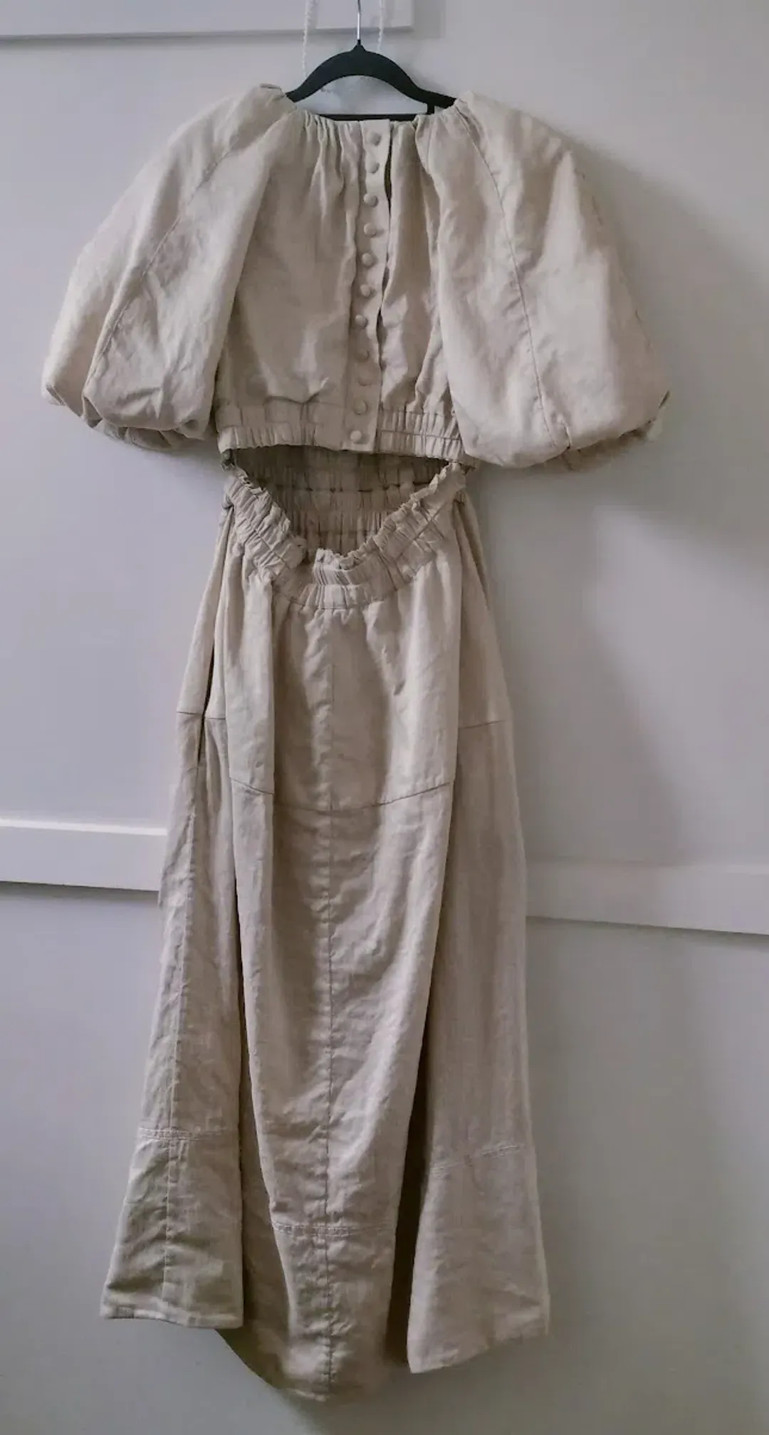 AJE Euphoria Linen Puff Sleeve Cut Out Stone Midi Dress  for rent on The Volte - main image