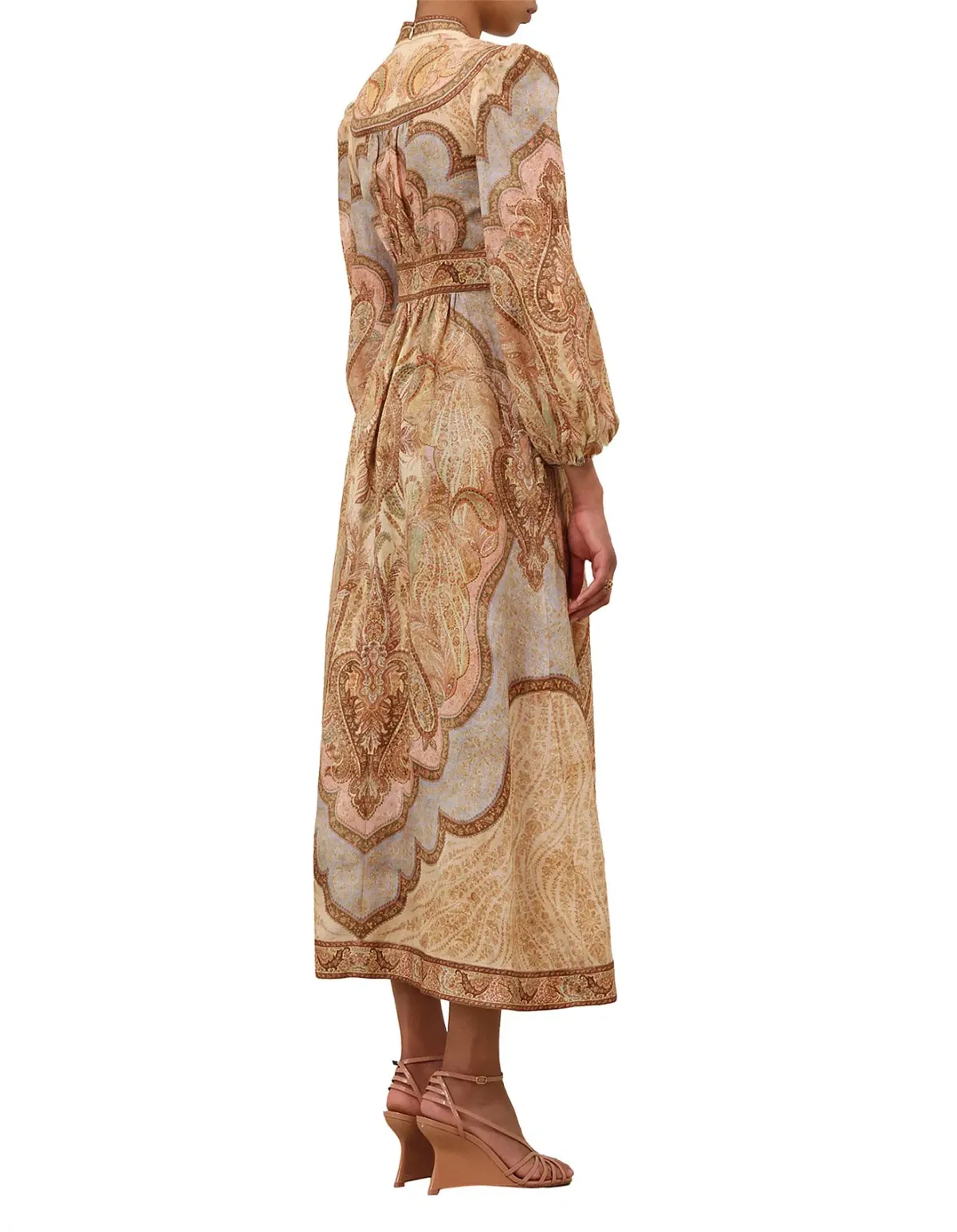 Zimmermann Wanderlust Midi Dress Size 4 / AU 16 Linen Print Plunge Billowy Long Sleeve - Image 4