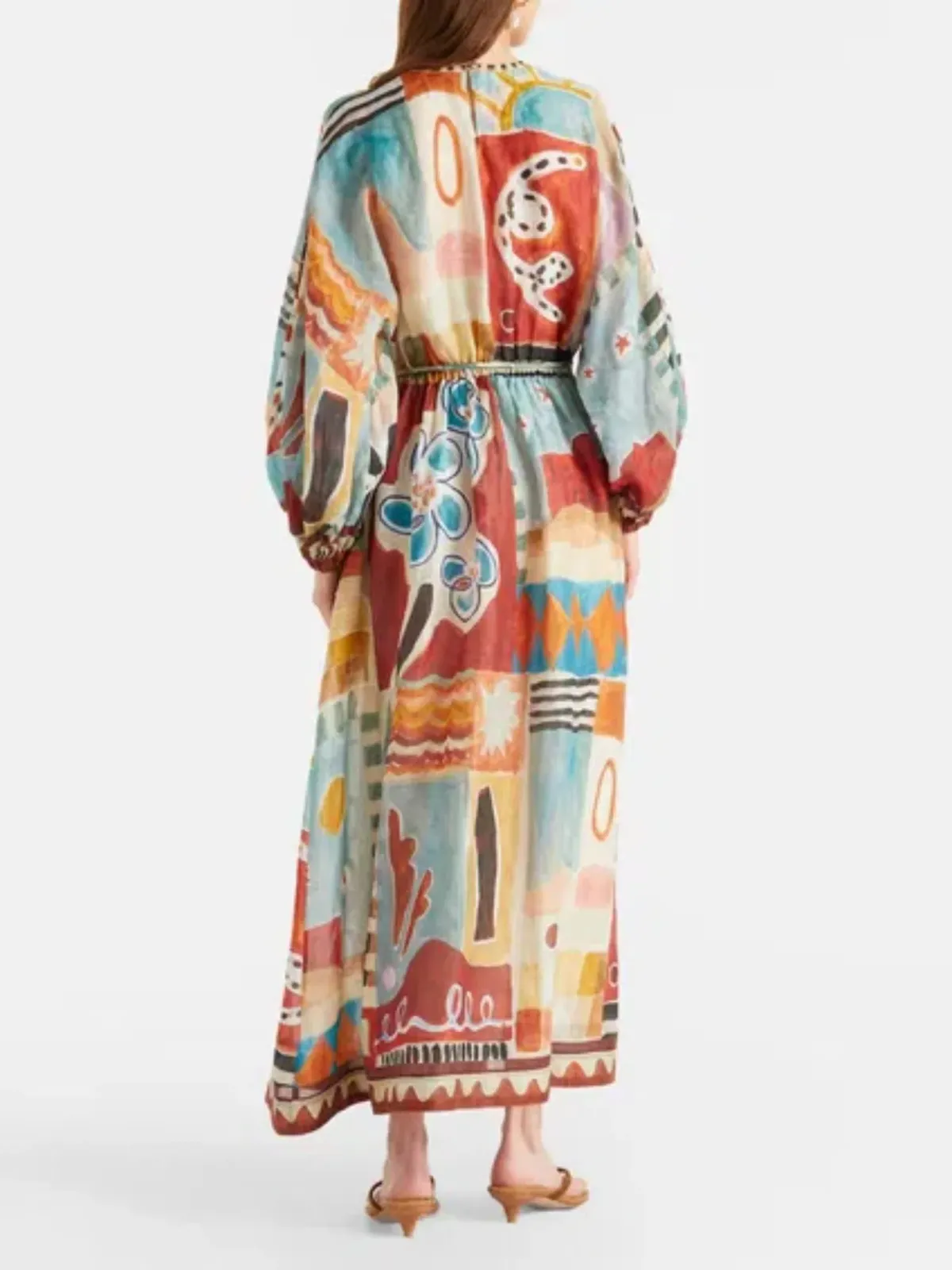 Alemais Michelle Dress Size 16 Printed Ramie Long Sleeve Midi - Image 2